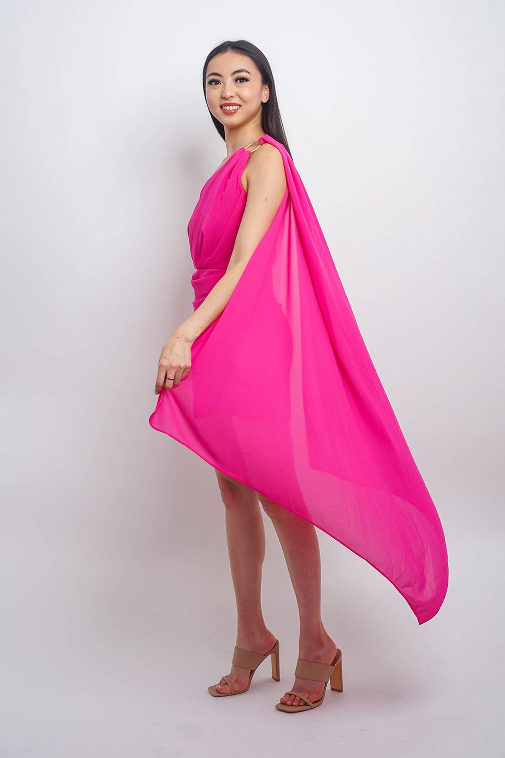 DCD DRESSES Magenta One Shld Panel Drape Mini Dress