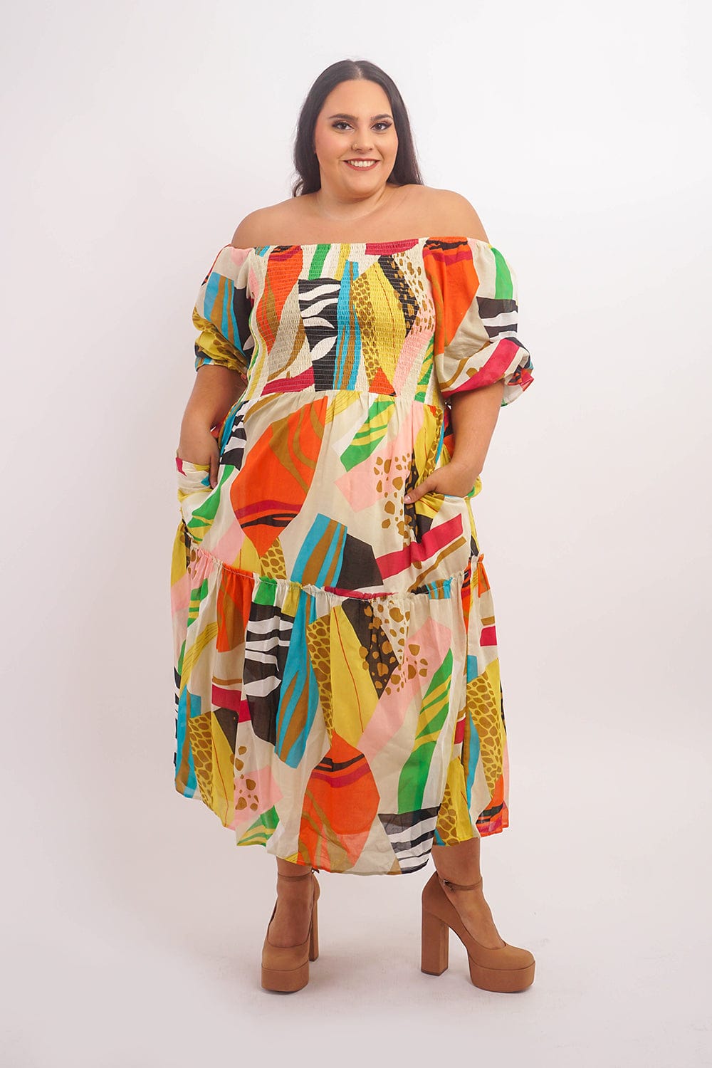 DCD DRESSES Multi U Neck Smocked Top Maxi Dress
