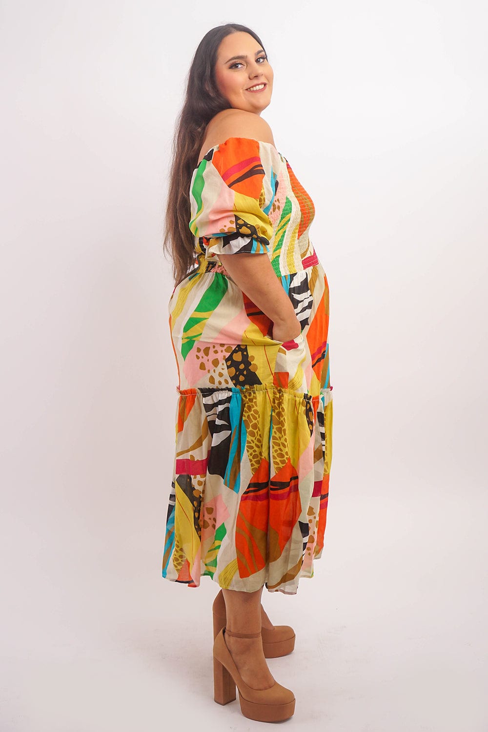 DCD DRESSES Multi U Neck Smocked Top Maxi Dress