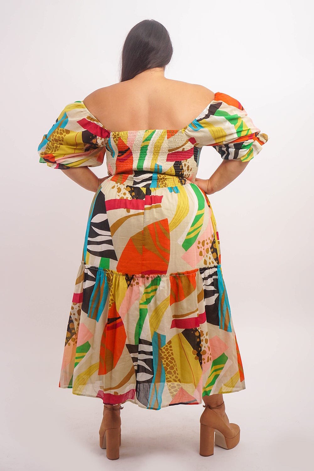 DCD DRESSES Multi U Neck Smocked Top Maxi Dress