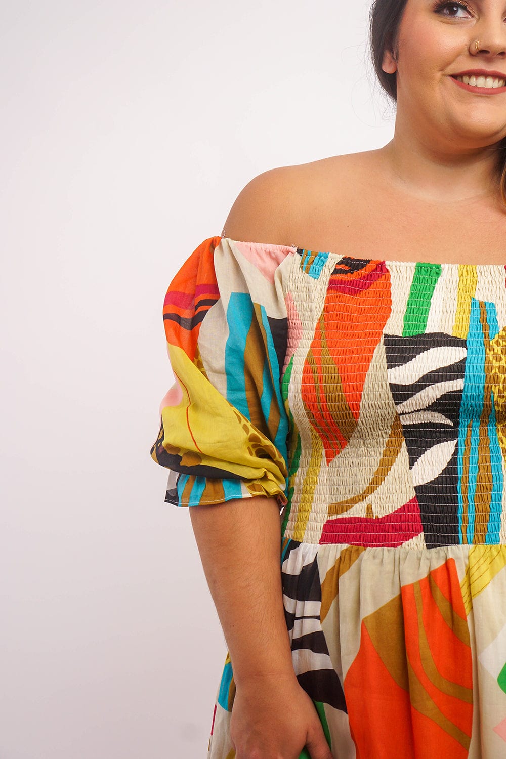 DCD DRESSES Multi U Neck Smocked Top Maxi Dress