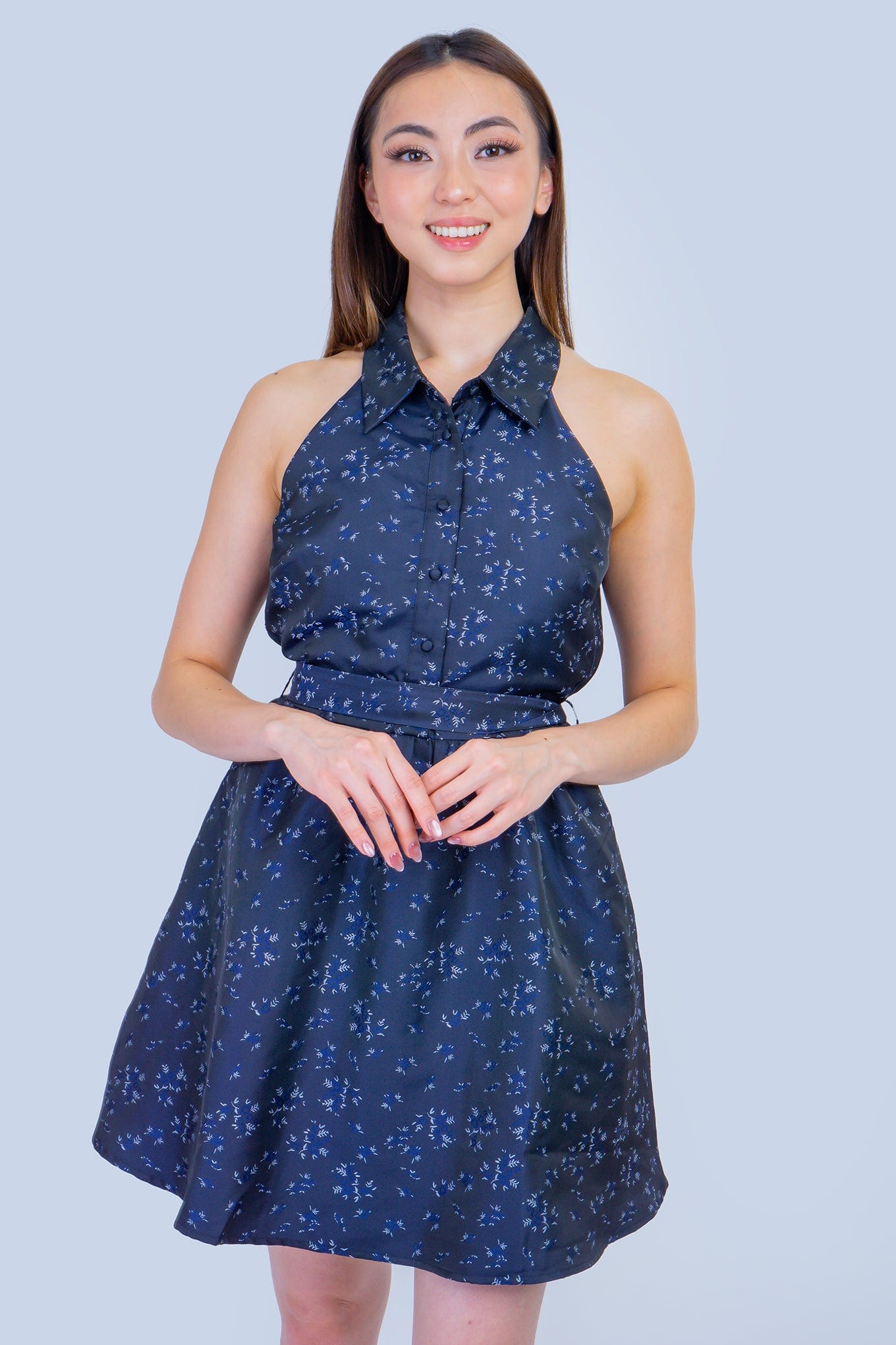 DCD DRESSES Navy Dreamy Midnight Floral Tie-Waist Halter Dress