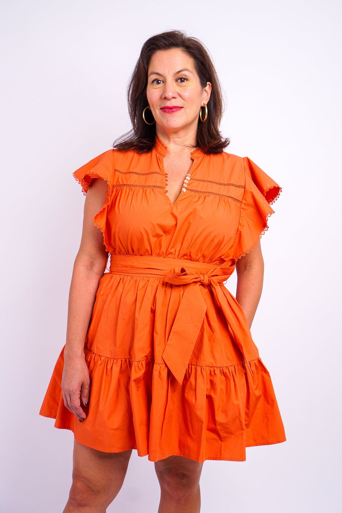 DCD Dresses Orange Cotton Ruffle Slv Dress