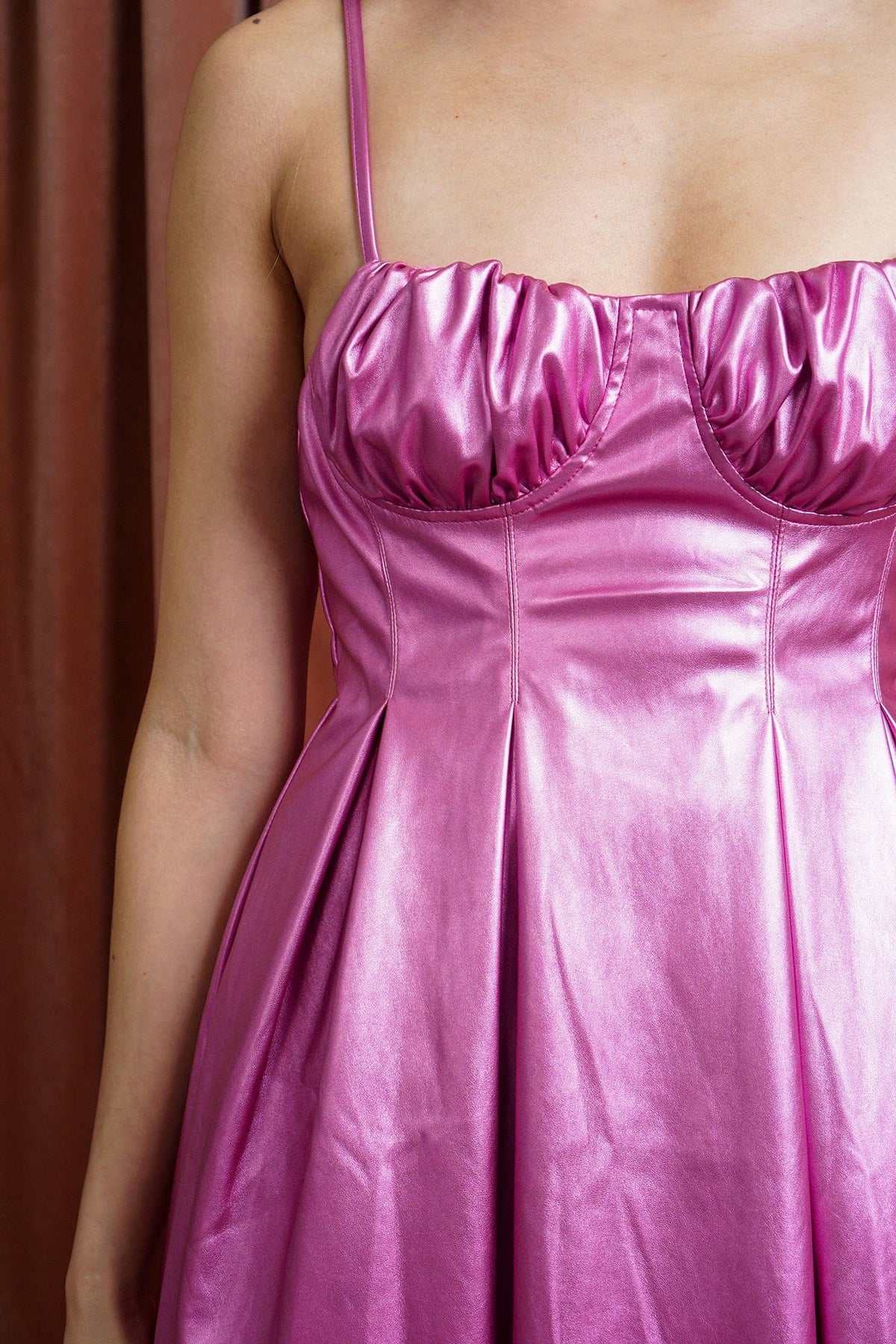 DCD DRESSES Pink Metallic Ruched Bustier Dress