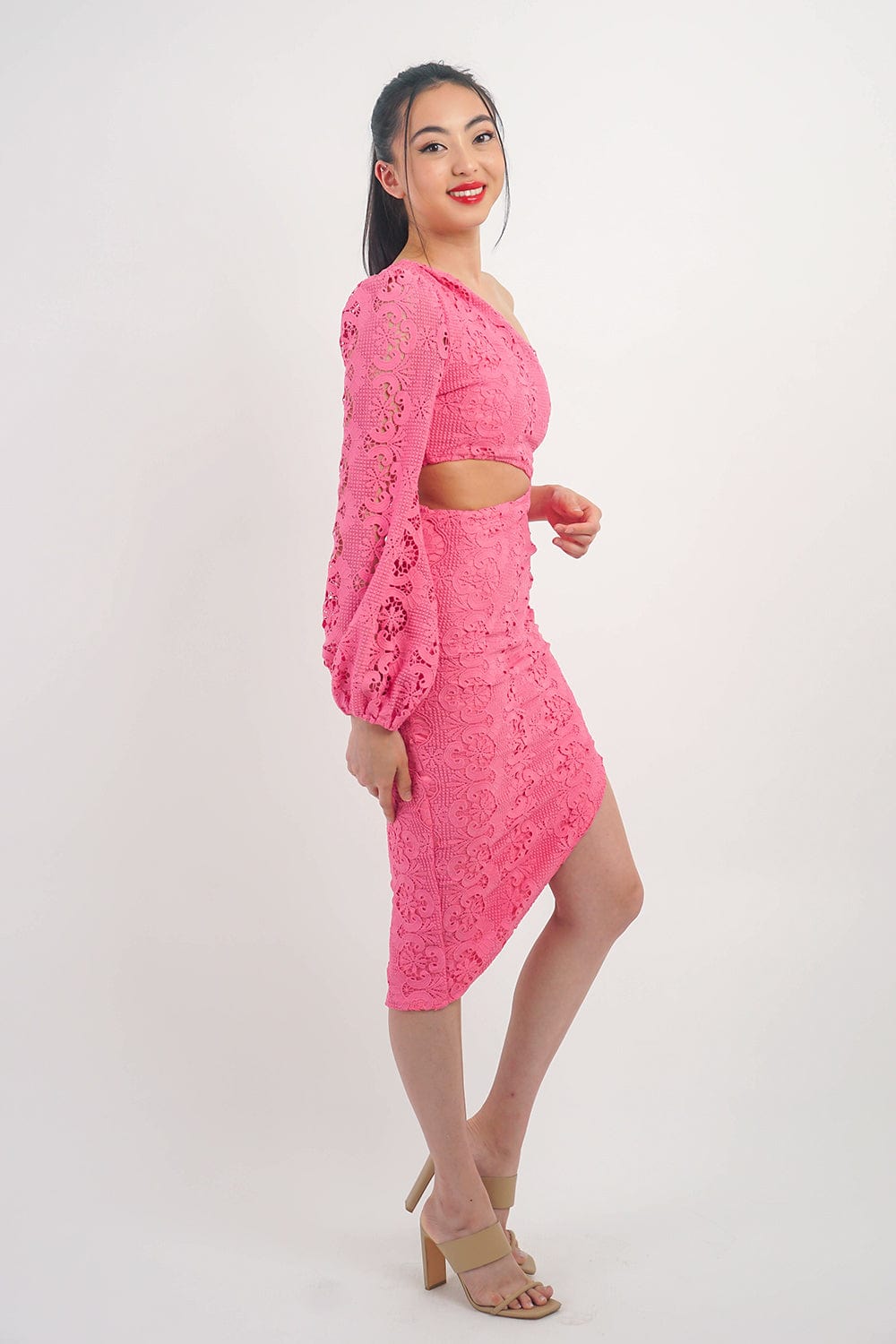 DCD DRESSES Pink One Shld Crochet  Asym Dress