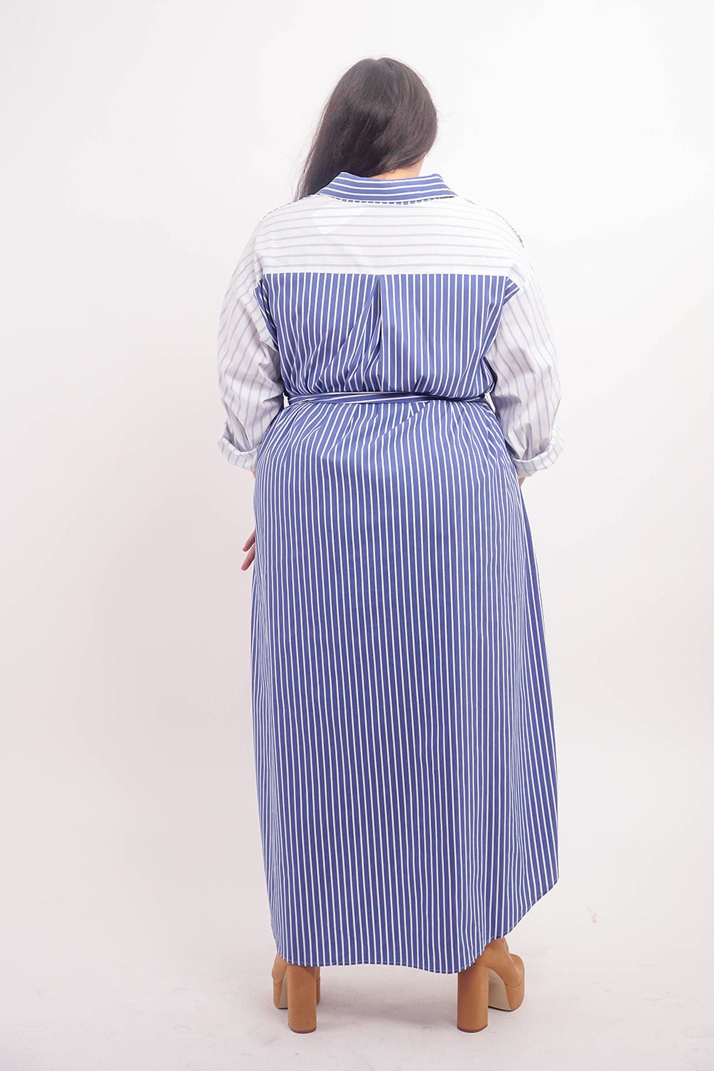 DCD DRESSES Plus Blue White Loose Shirt  Maxi Dress
