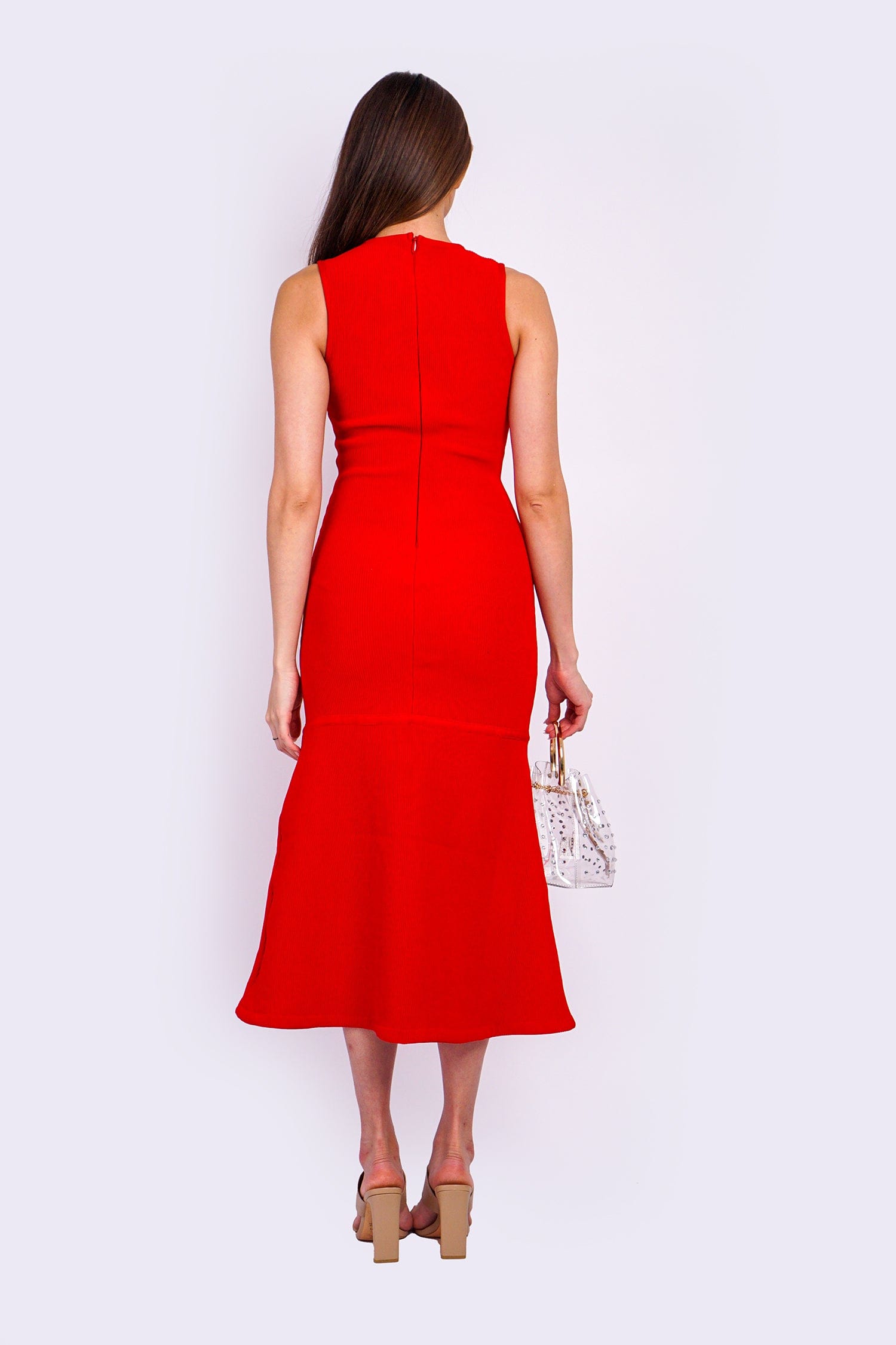 DCD DRESSES Red Grommet Lace Up Knit Dress