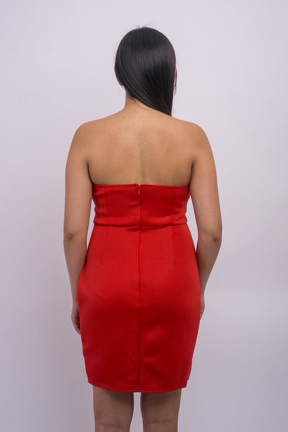 DCD DRESSES Red Pleated Tube Scuba Dress