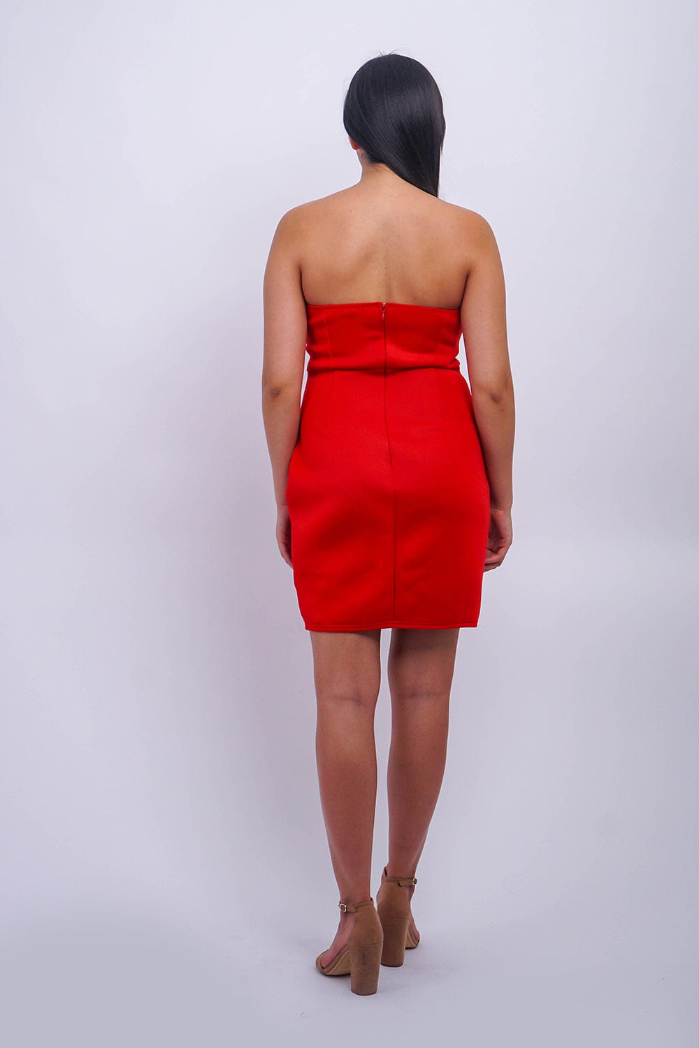 DCD DRESSES Red Pleated Tube Scuba Dress