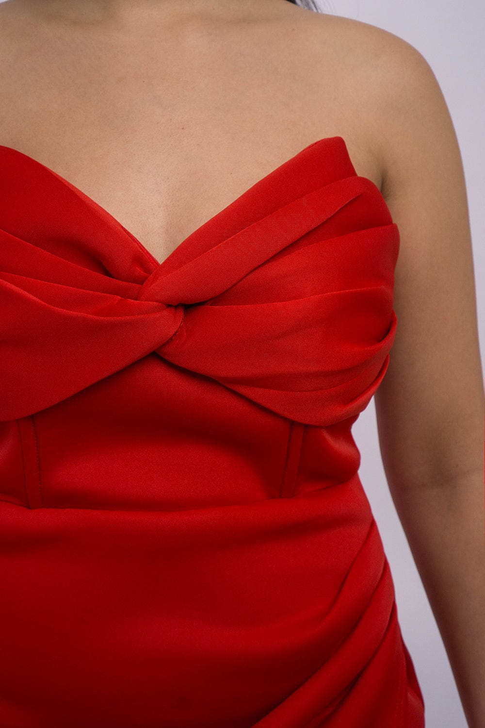 DCD DRESSES Red Pleated Tube Scuba Dress
