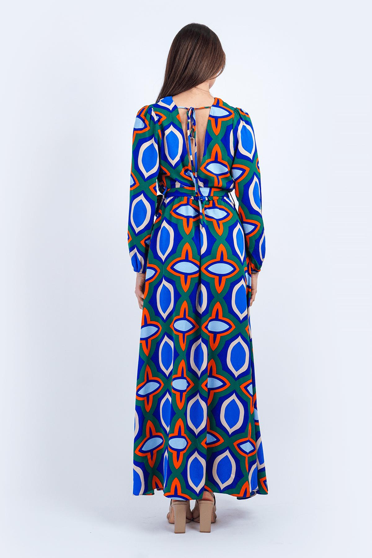 DCD DRESSES Royal Blue Multicolor Abstract Print L/S Maxi Dress