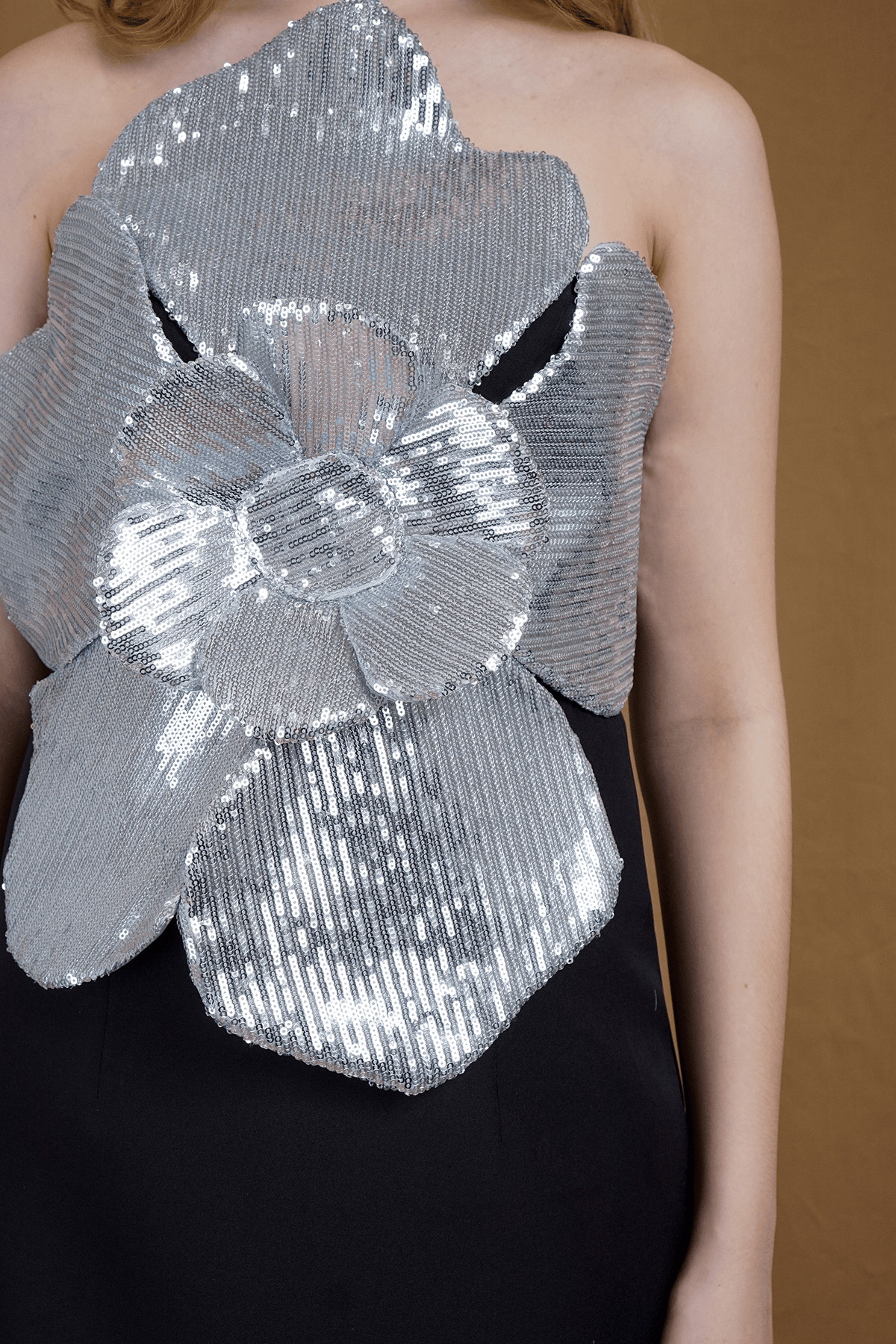 Chloe Dao Boutique DRESSES Sequin Silver Flower Strapless Dress
