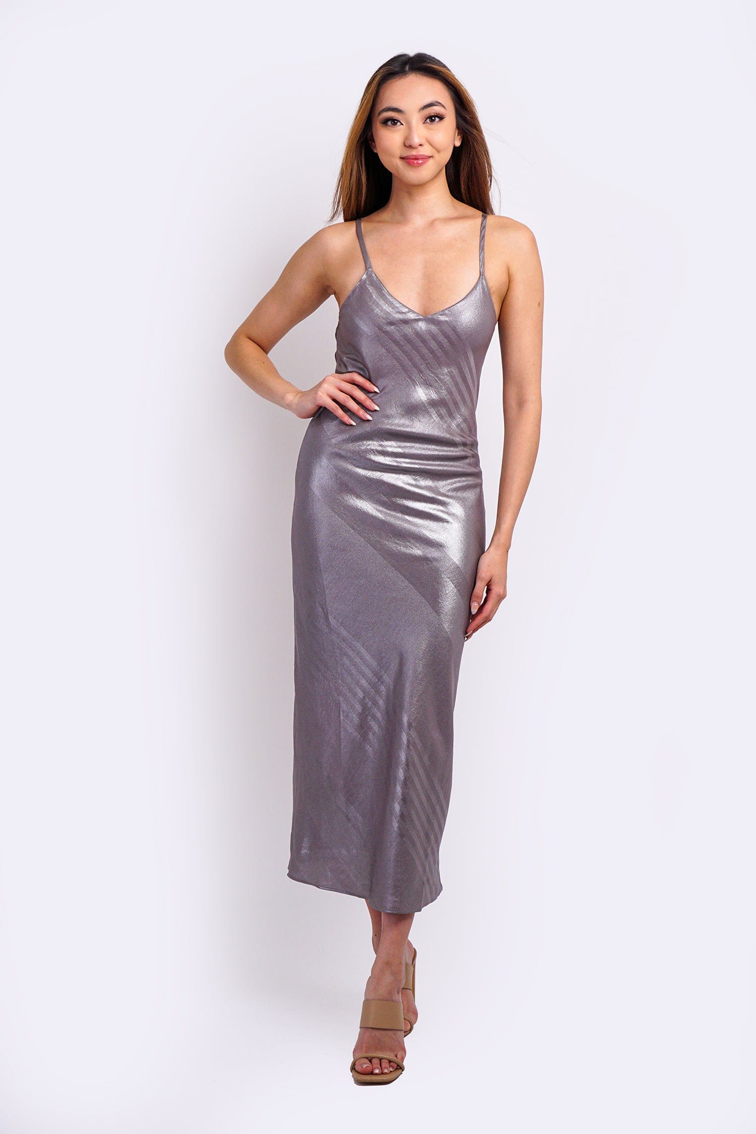 DCD DRESSES Silver Bias Cami Slip Dress