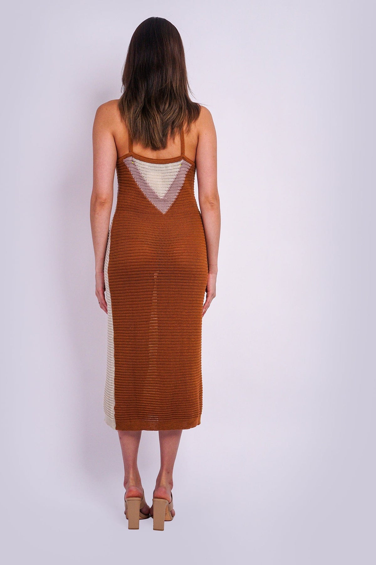 DCD Dresses Tan Ivory Knit  Slip Dress