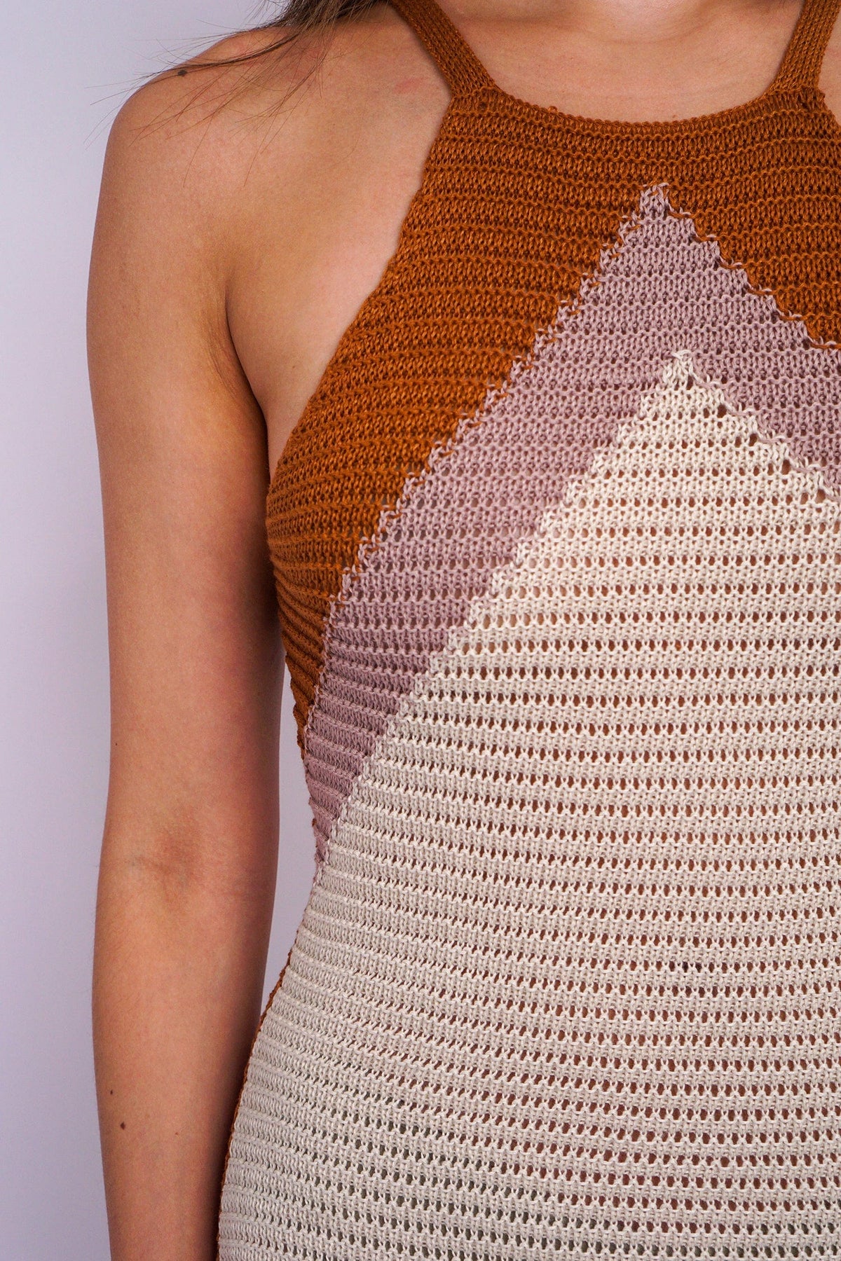 DCD Dresses Tan Ivory Knit  Slip Dress