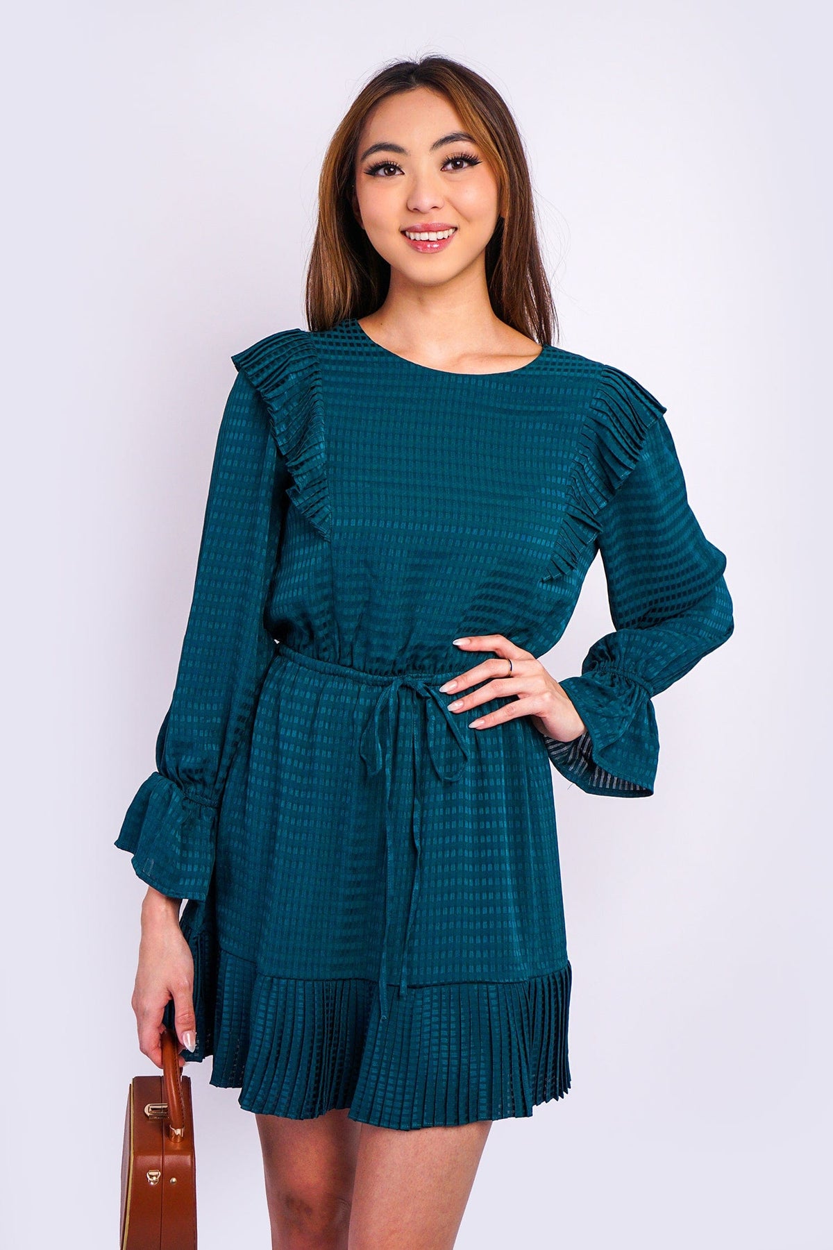 DCD DRESSES Teal Crew Neck Sleeve Dress