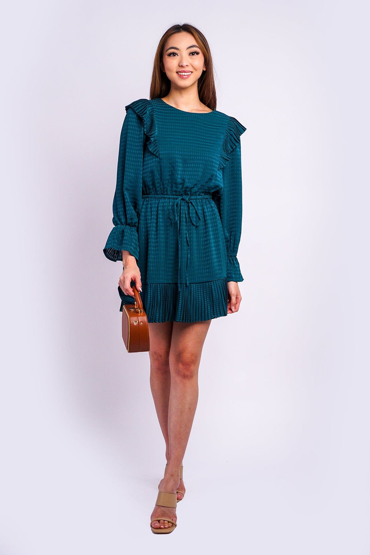 DCD DRESSES Teal Crew Neck Sleeve Dress