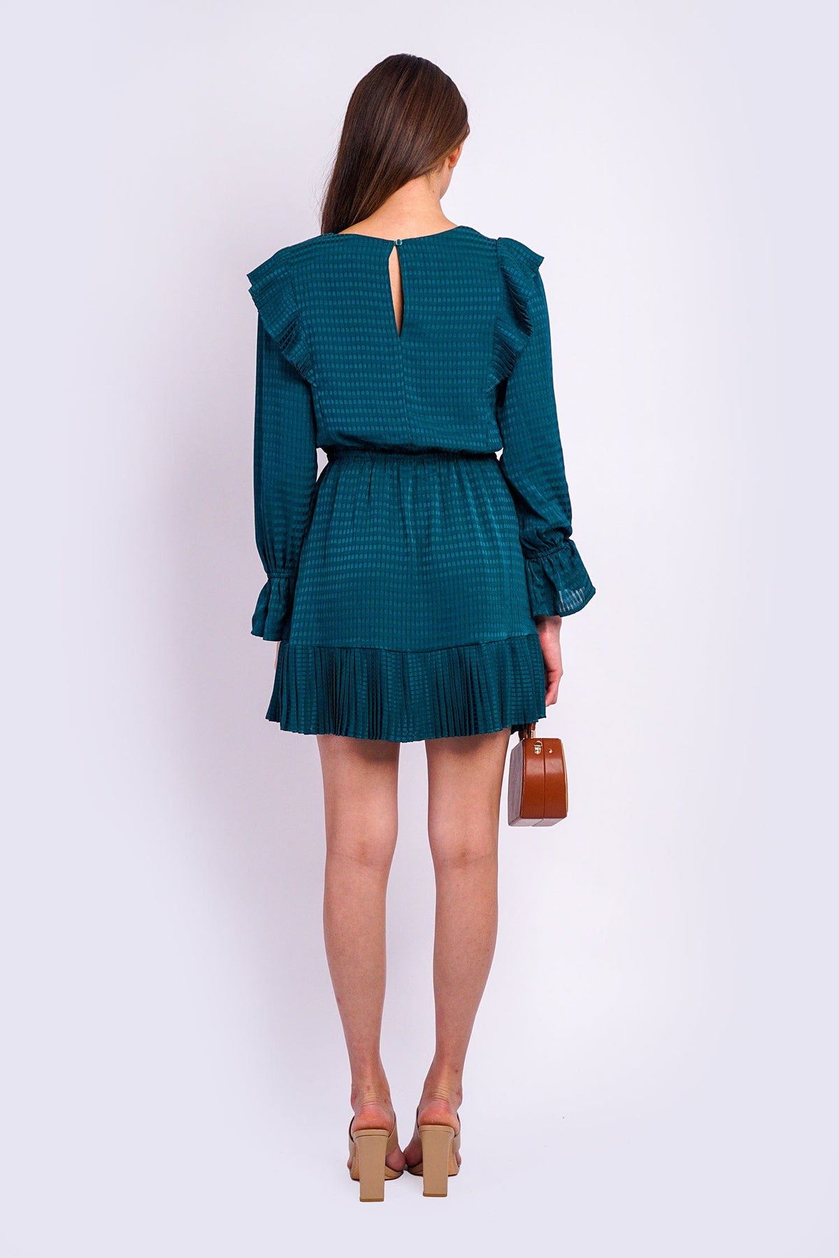 DCD DRESSES Teal Crew Neck Sleeve Dress