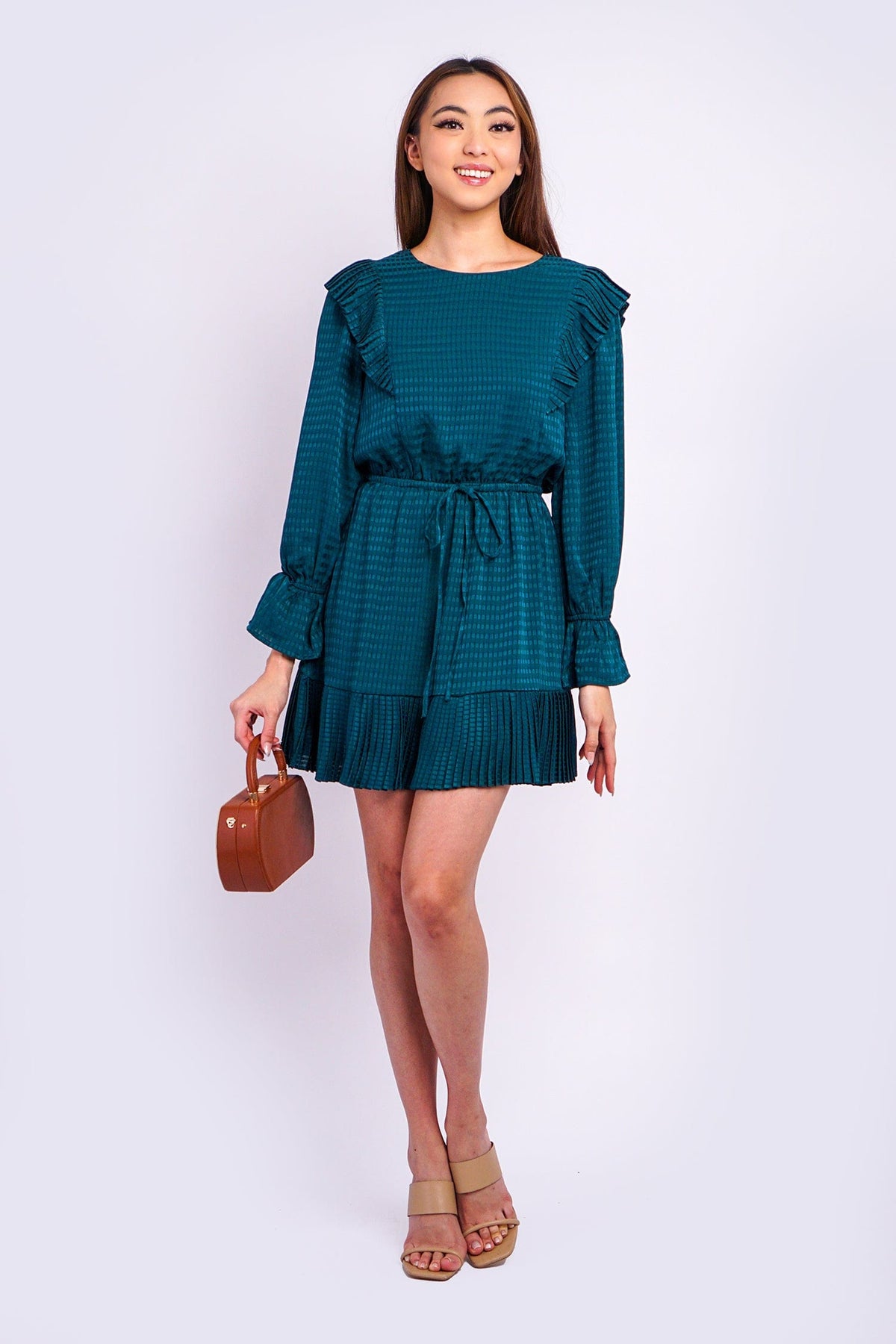 DCD DRESSES Teal Crew Neck Sleeve Dress