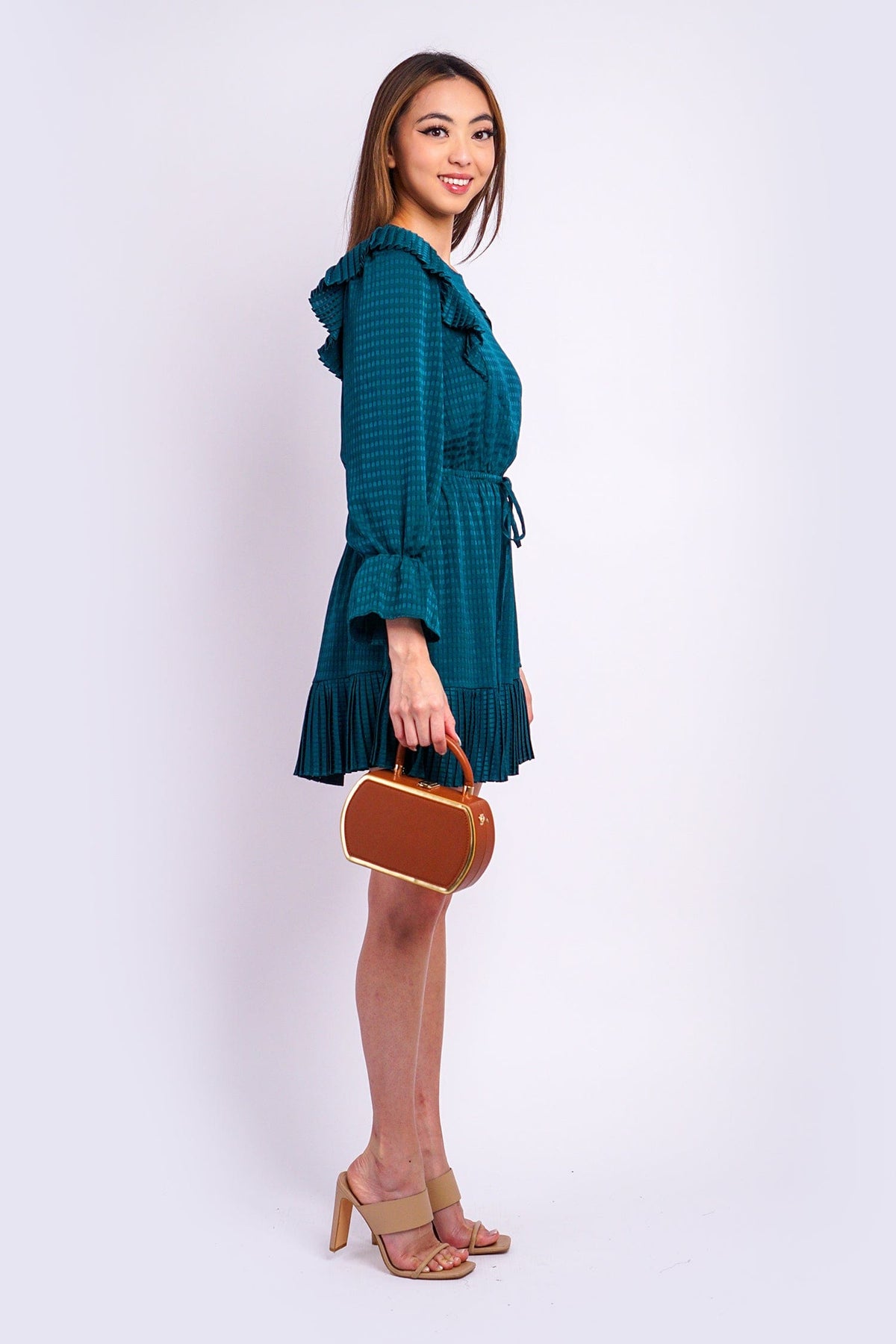 DCD DRESSES Teal Crew Neck Sleeve Dress