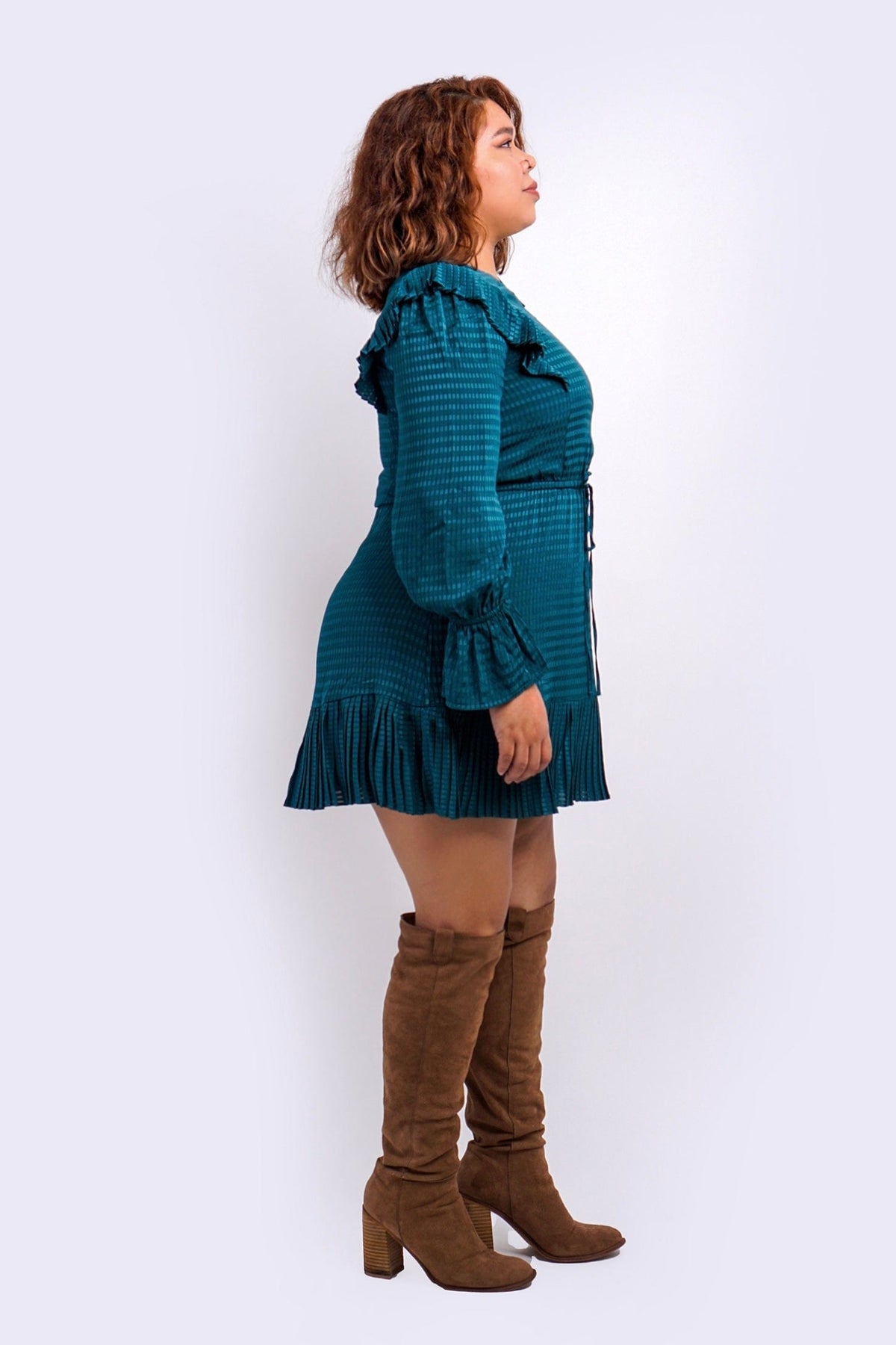 DCD DRESSES Teal Crew Neck Sleeve Dress