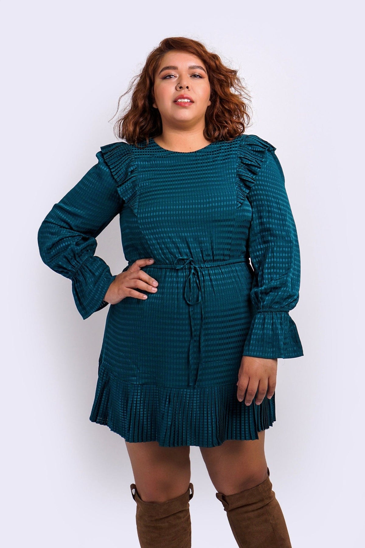 DCD DRESSES Teal Crew Neck Sleeve Dress