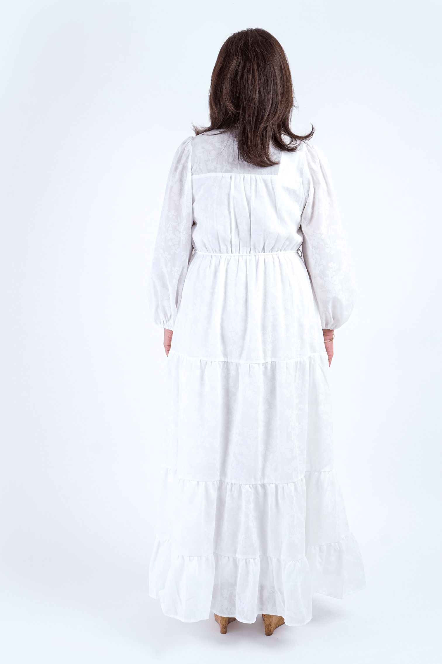 Chloe Dao Boutique DRESSES White Hidden Button Ballon Sleeve Long Dress