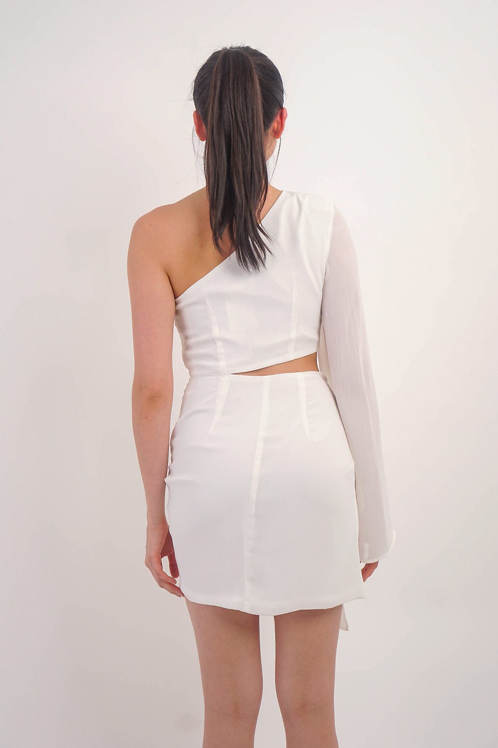 DCD DRESSES White One Shld/ Slv Cut Out Dress