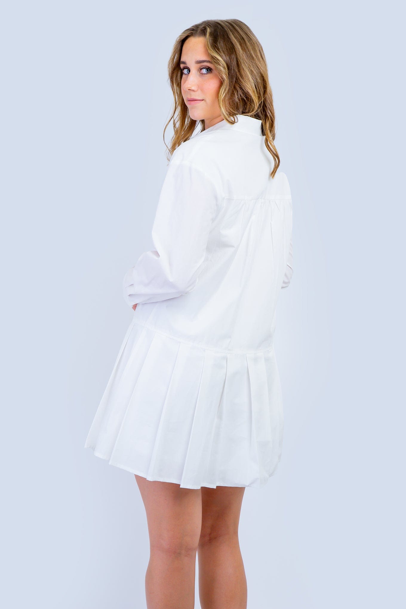 DCD DRESSES White Pleated Bottom Shirt Dress