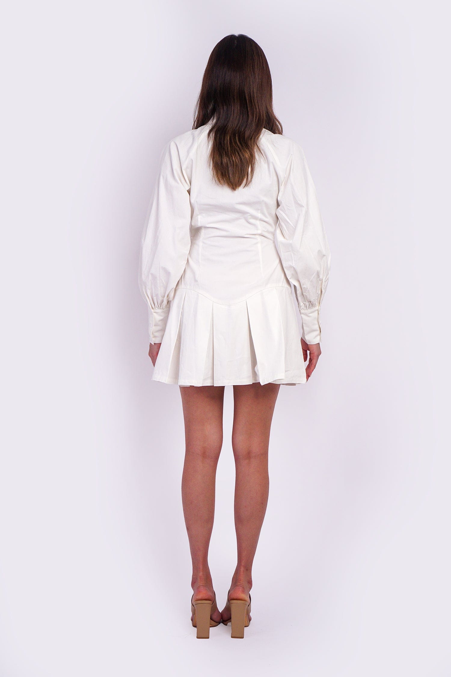 DCD DRESSES White Shirt Yoke Pleat Dress