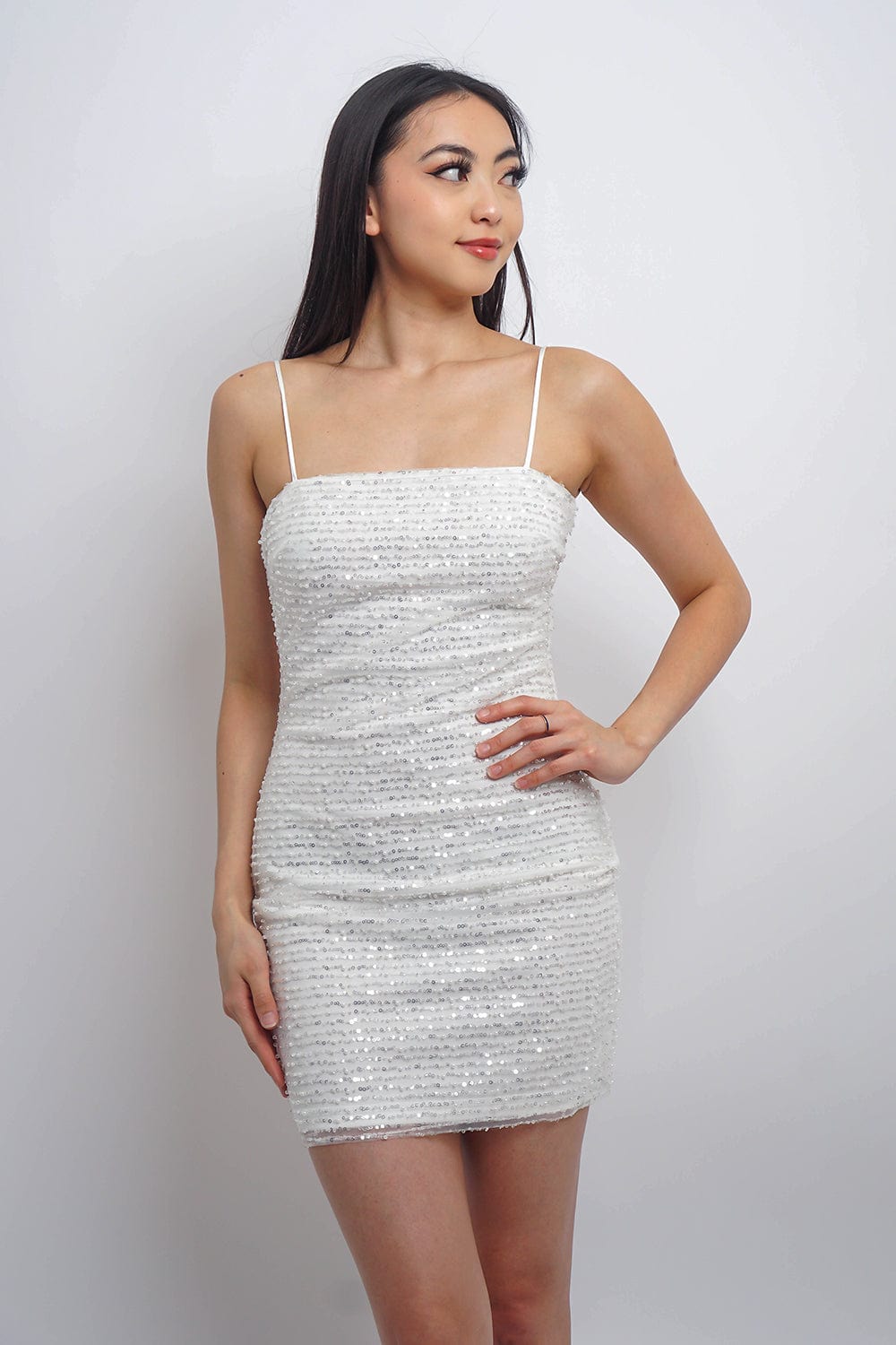 DCD DRESSES White Silver Sequin Dress