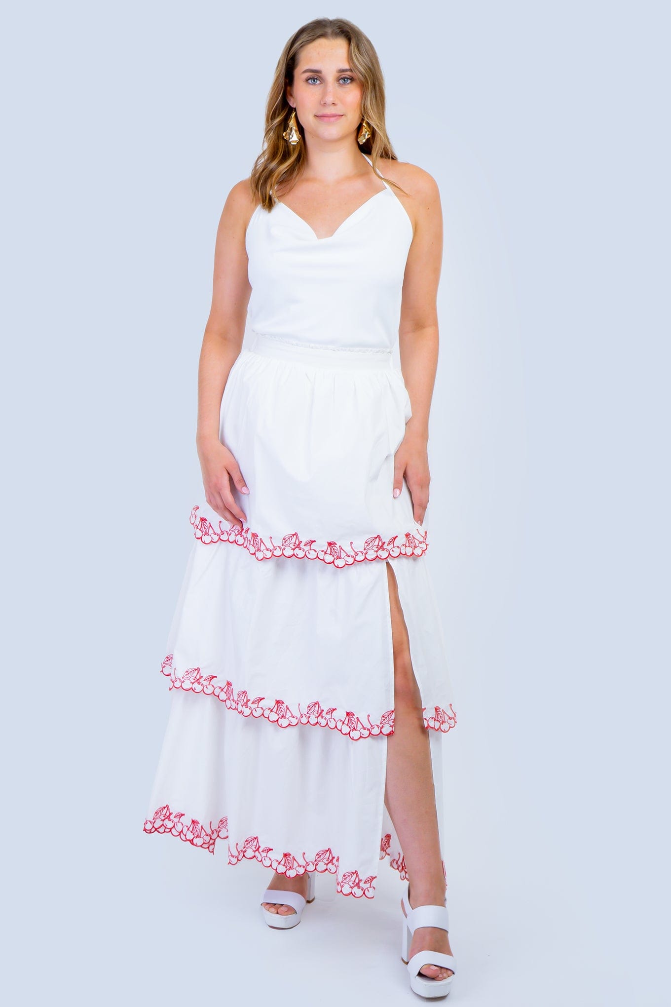 DCD DRESSES White Strapless Cherries Tiered Dress