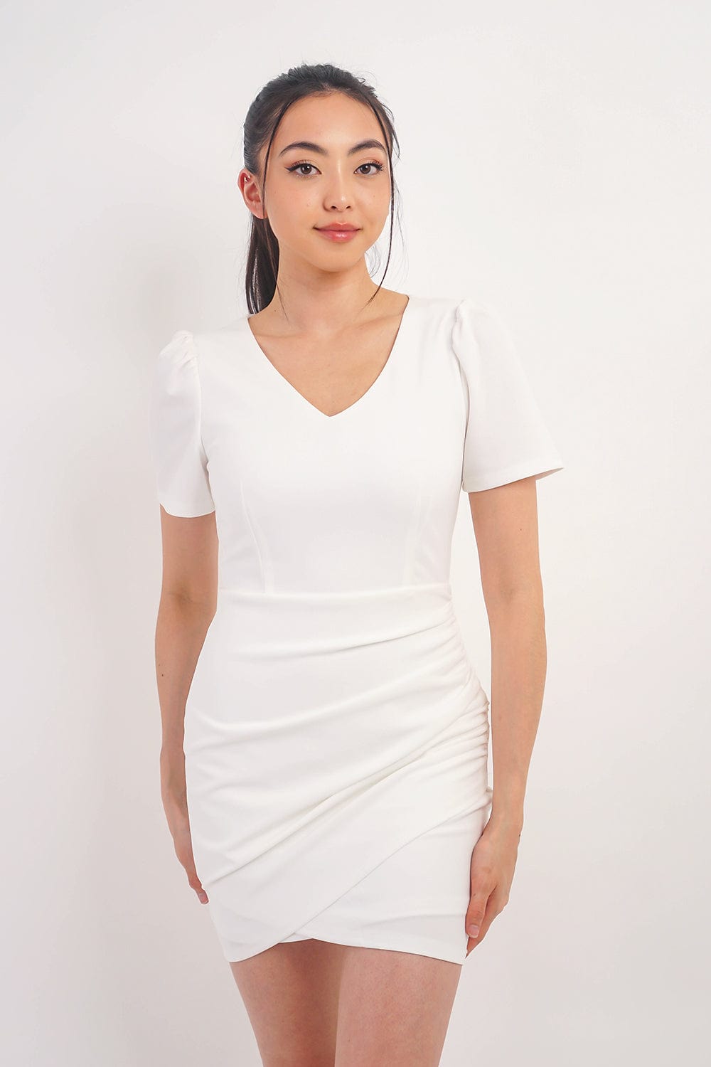 DCD DRESSES White V-neck Mini Bodycon Dress