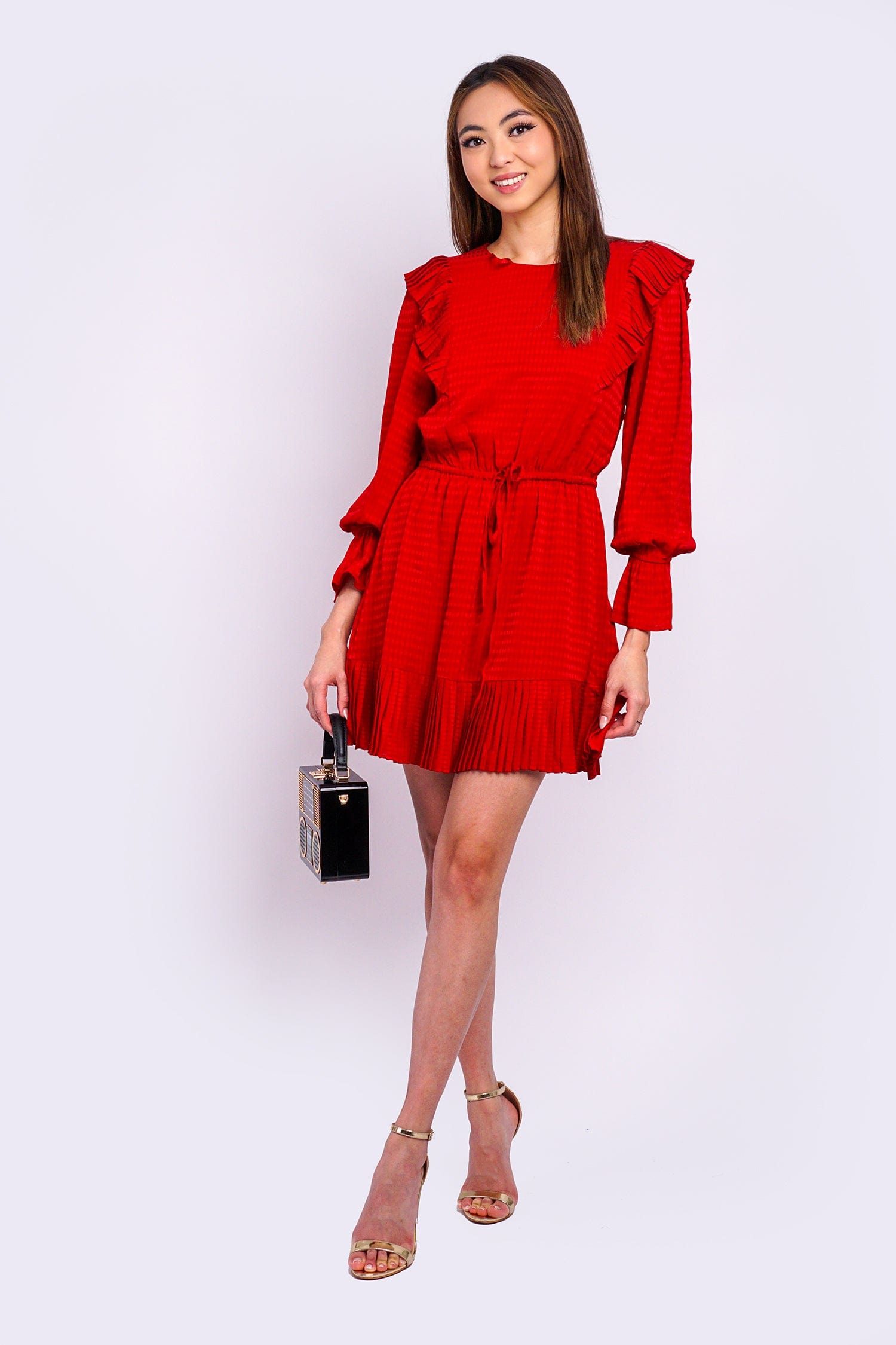 DCD DRESSES Wine Crew Neck Sleeve Dress