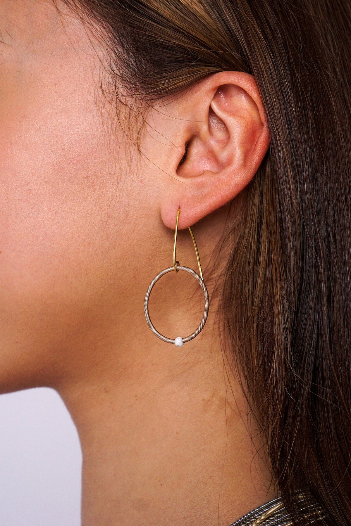 DCD EARRINGS 1 Champagne Wire Rings With Moonstone Bead Earrings