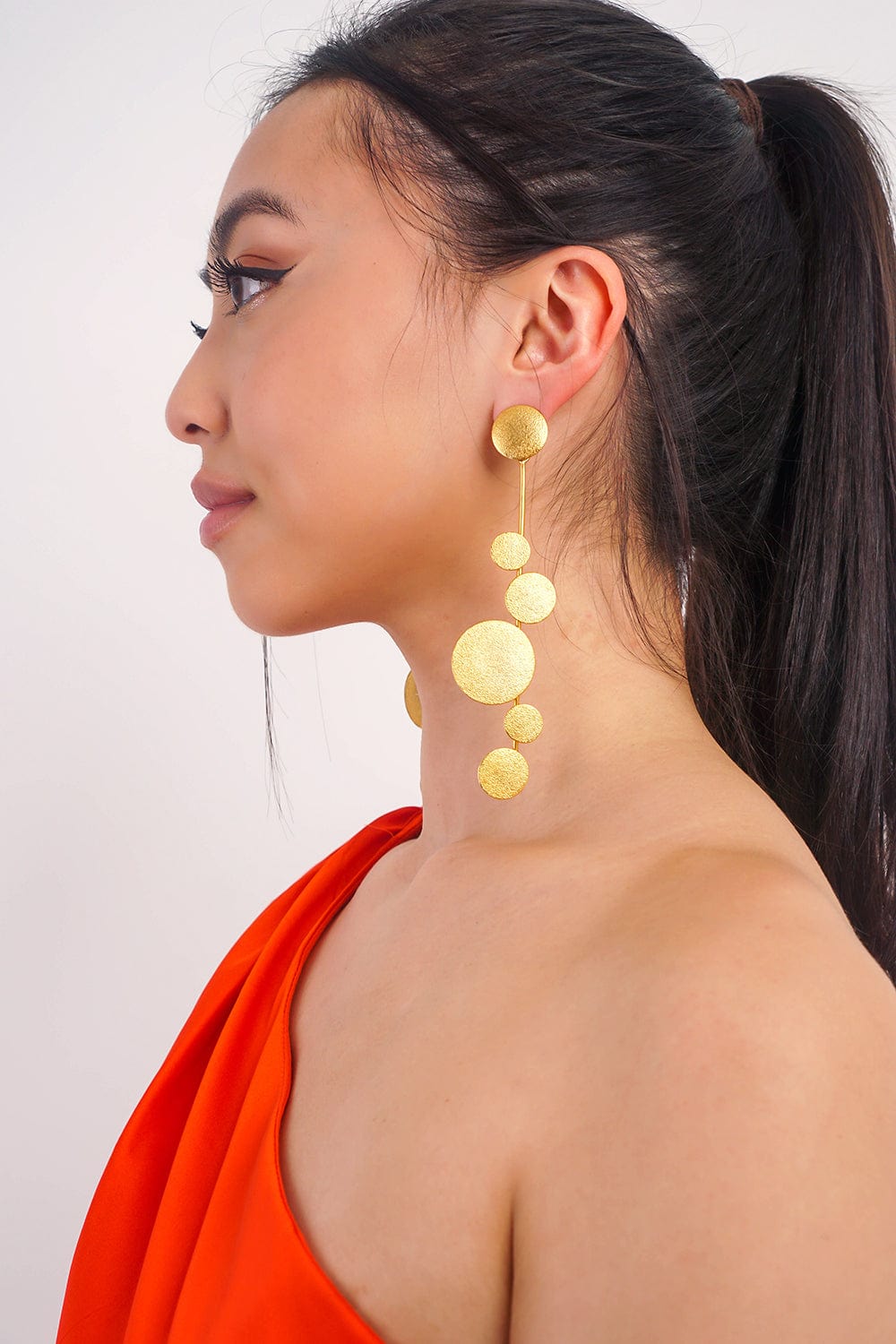 DCD EARRINGS 1 Long Gold Disc Earring