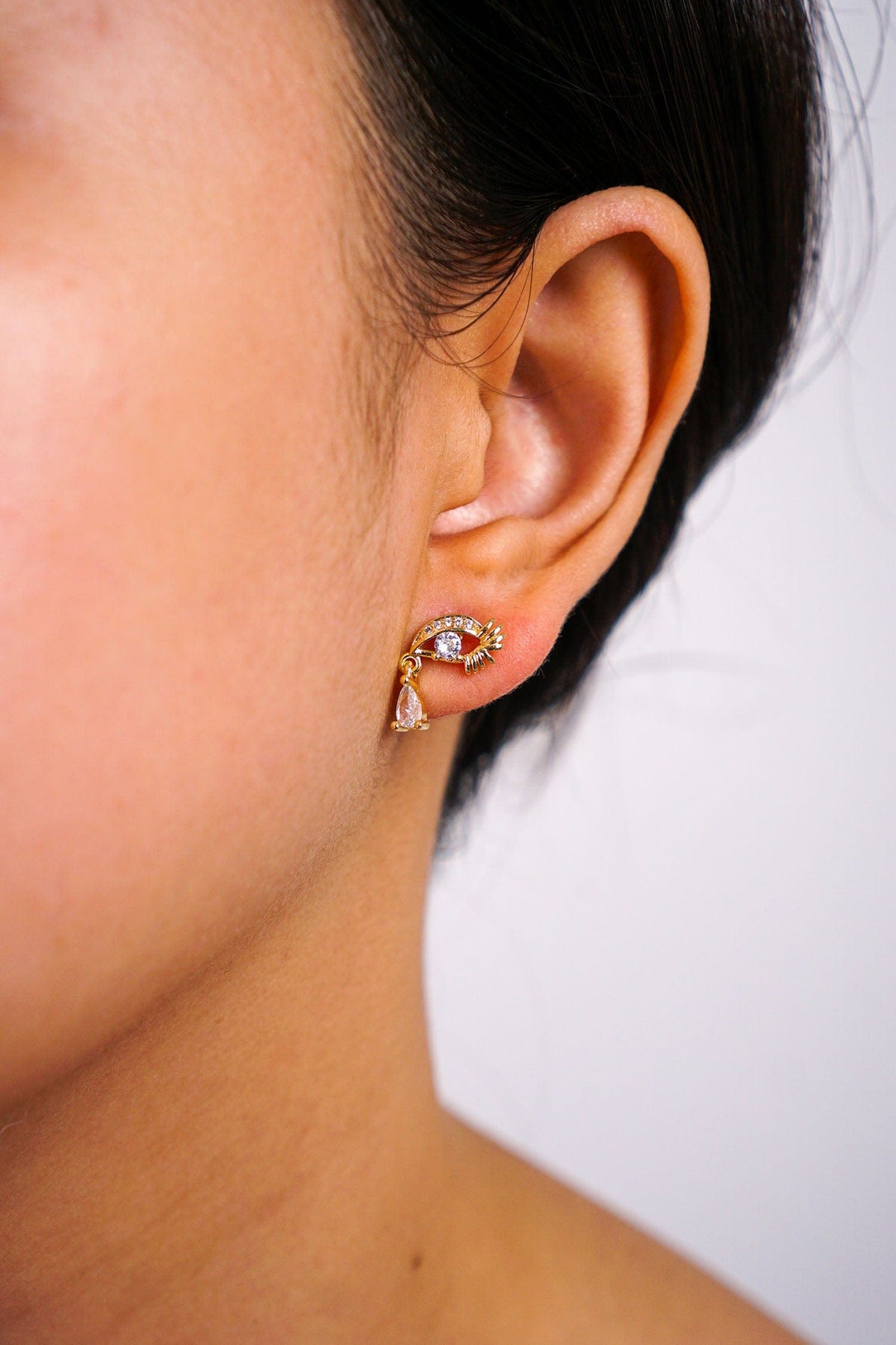 DCD EARRINGS Gold and Diamond Drop Eye Stud Earrings