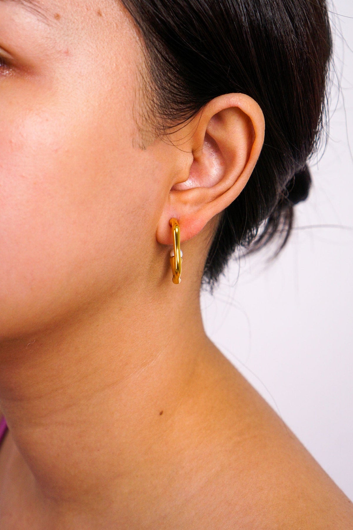 DCD EARRINGS Gold and Pearl Irregular Hoop Earrings