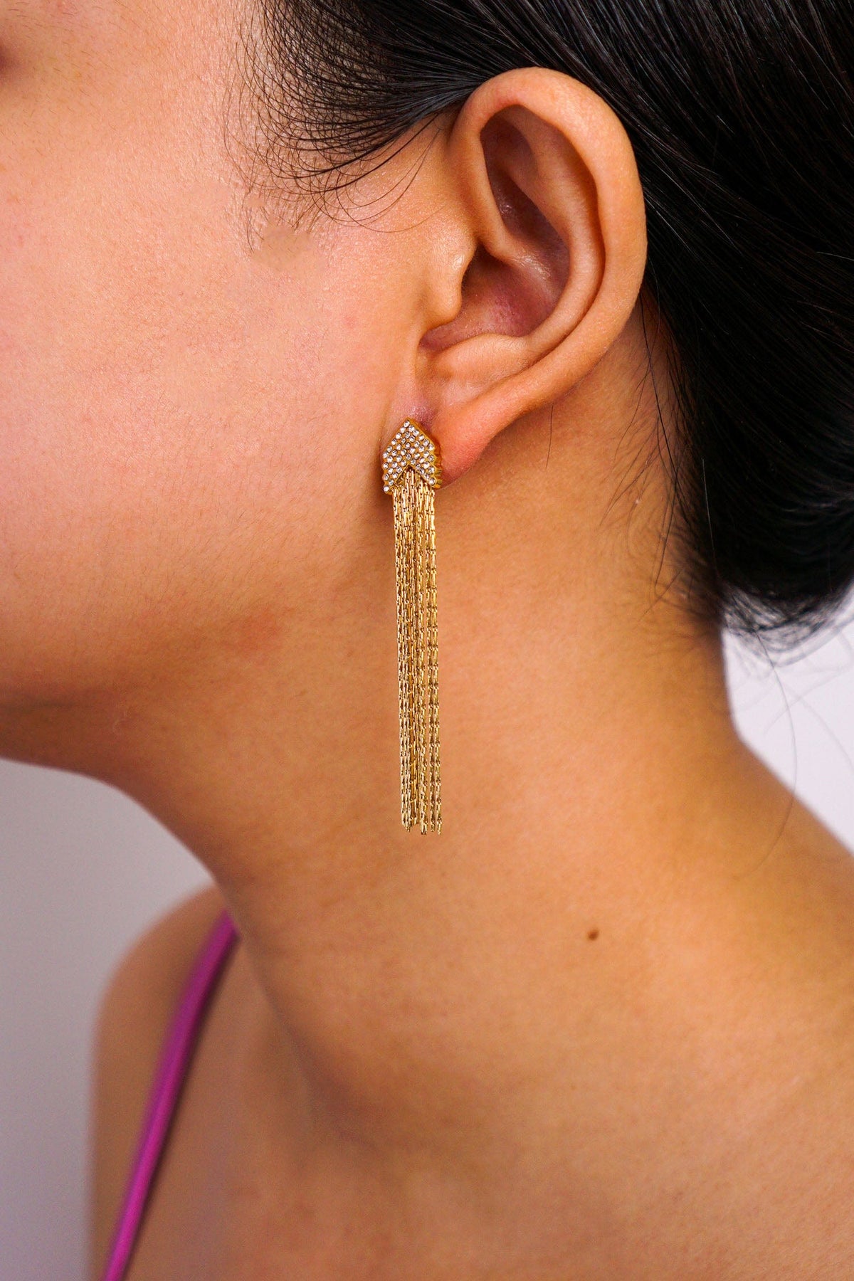 DCD EARRINGS Gold Diamond Chain Tassel Earrings