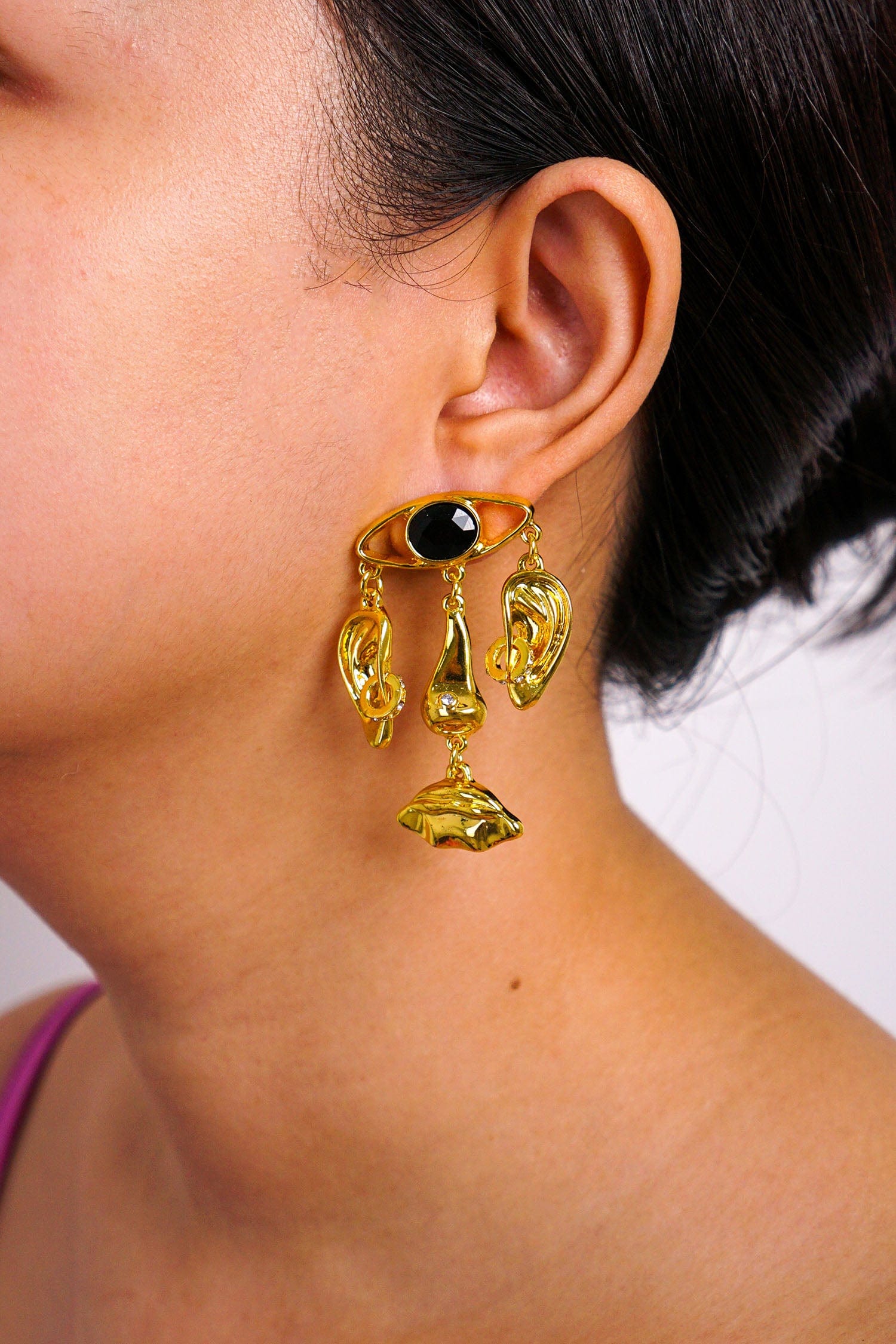 DCD EARRINGS Gold Geometric Eyes Ears Lips Earrings