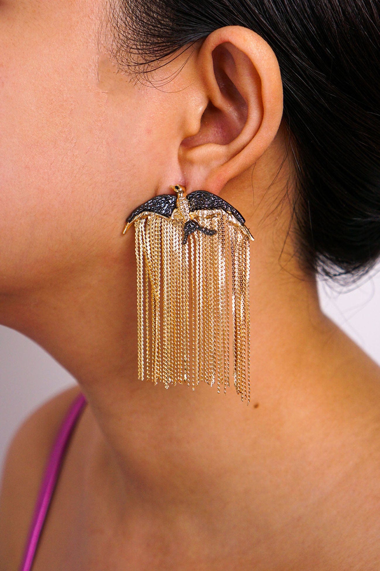 DCD EARRINGS Gold Geometric Flying Bird Tassel Earrings