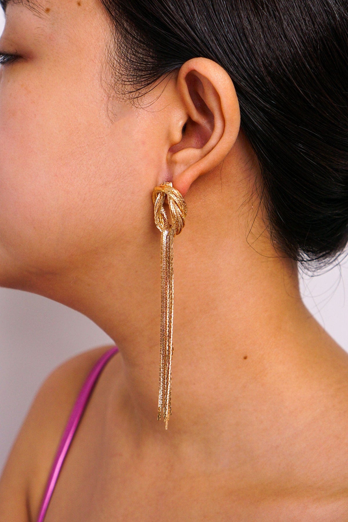 DCD EARRINGS Gold Knot Chain Tassel Earrings