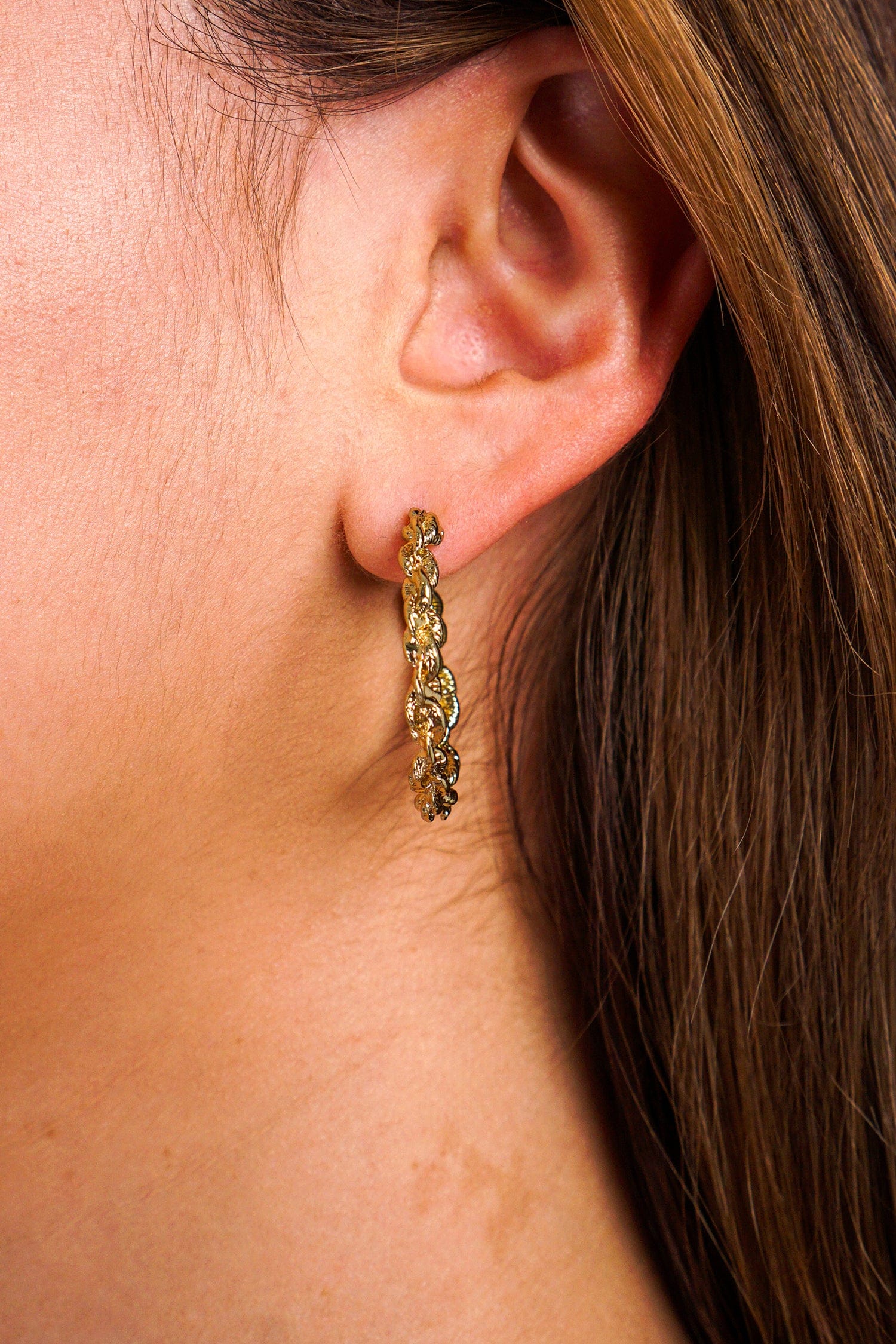 DCD EARRINGS Gold Textured Chain Semi Hoop Earrings