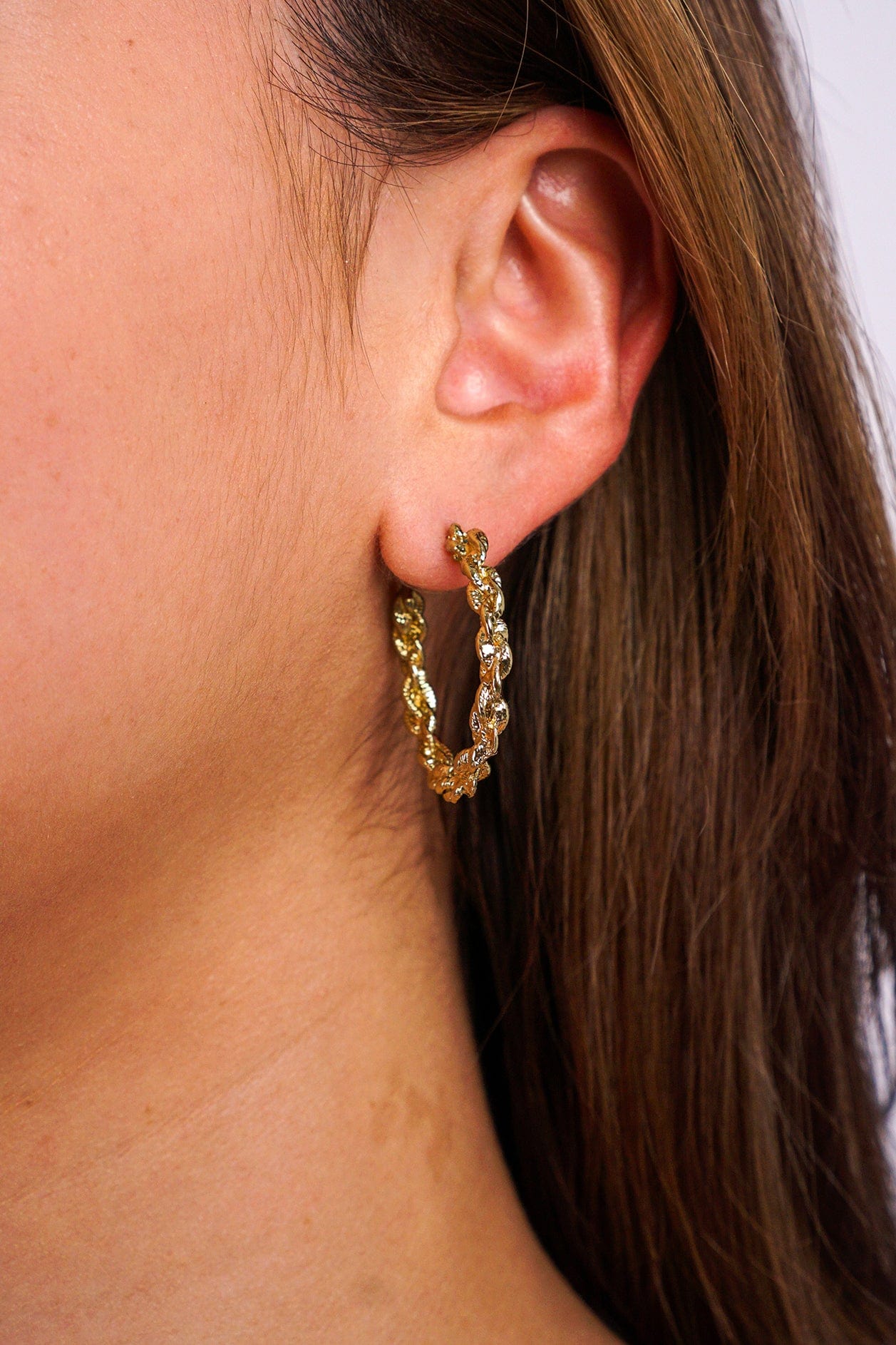 DCD EARRINGS Gold Textured Chain Semi Hoop Earrings