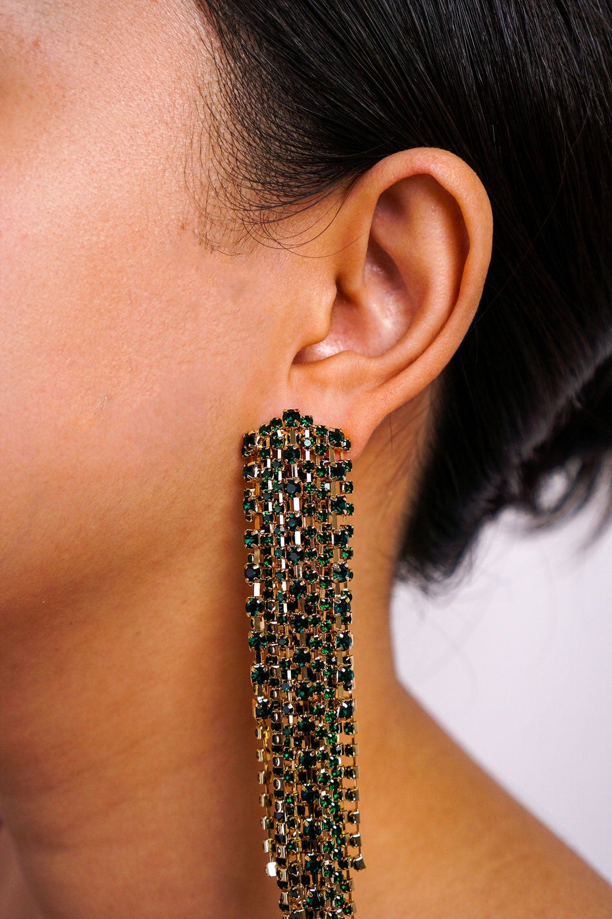 DCD EARRINGS Green Diamond Crystal Geometric Tassel Earrings