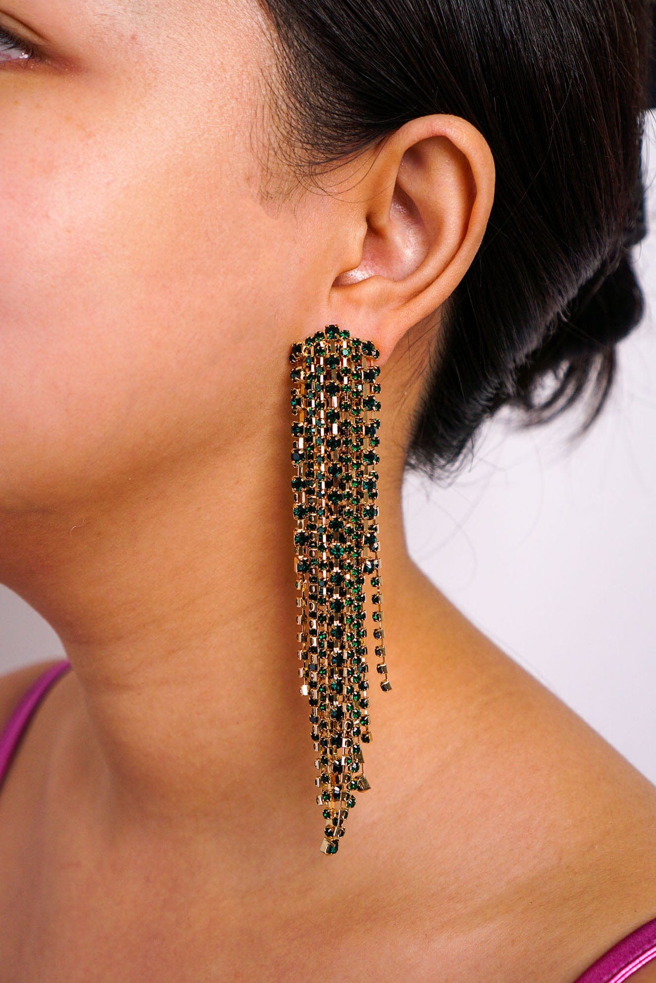 DCD EARRINGS Green Diamond Crystal Geometric Tassel Earrings