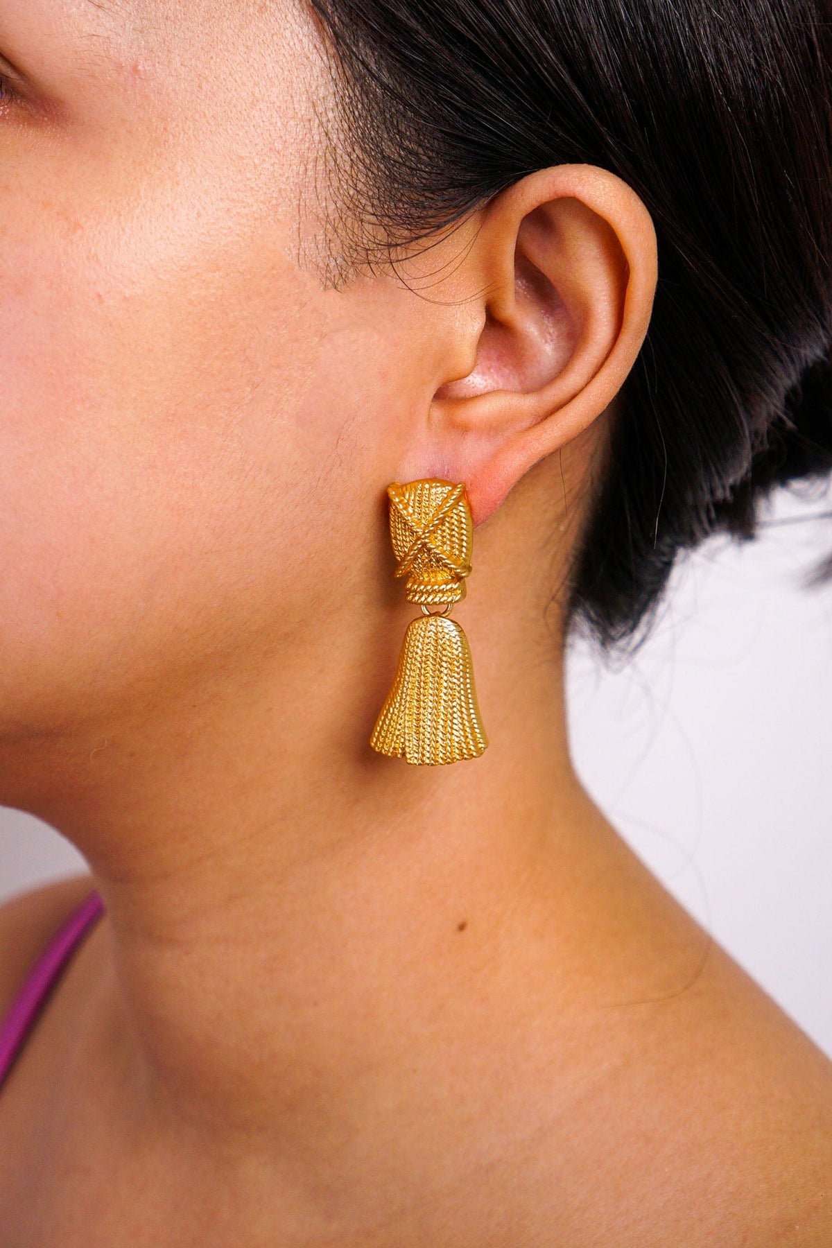 DCD EARRINGS Matte Gold Geometric Tassel Earrings
