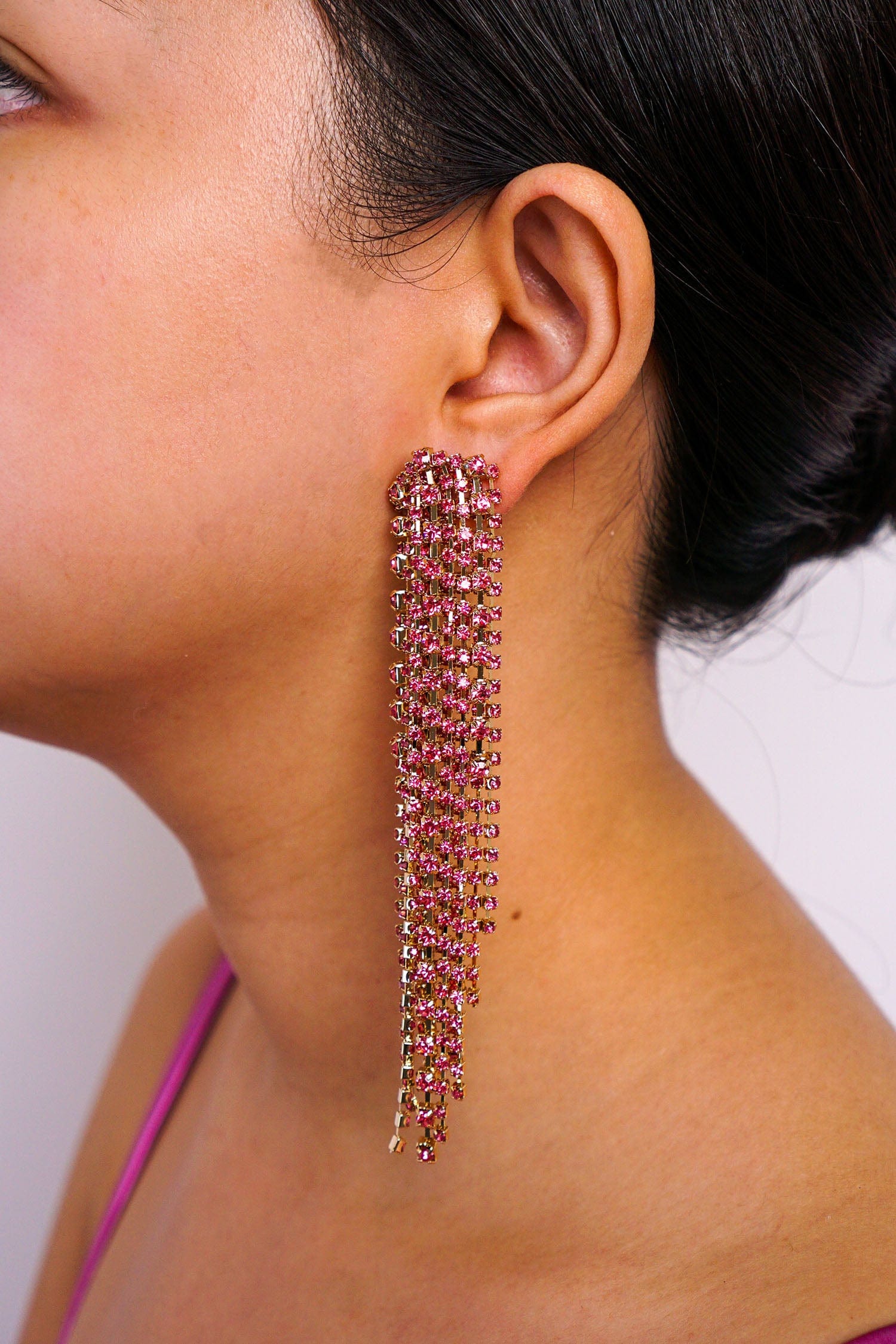 DCD EARRINGS Pink Diamond Geometric Tassel Earrings