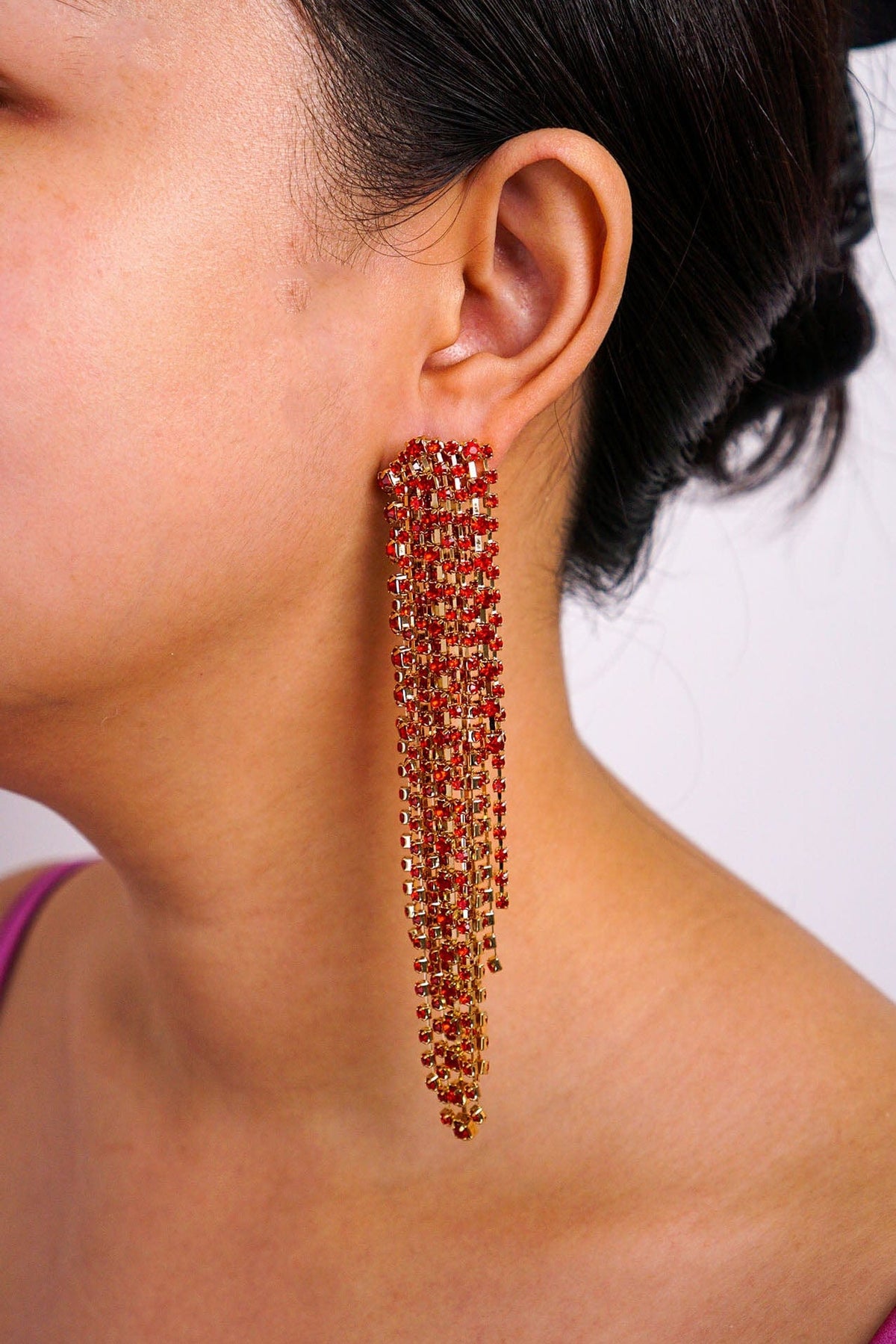 DCD EARRINGS Red Diamond Crystal Geometric Tassel Earrings
