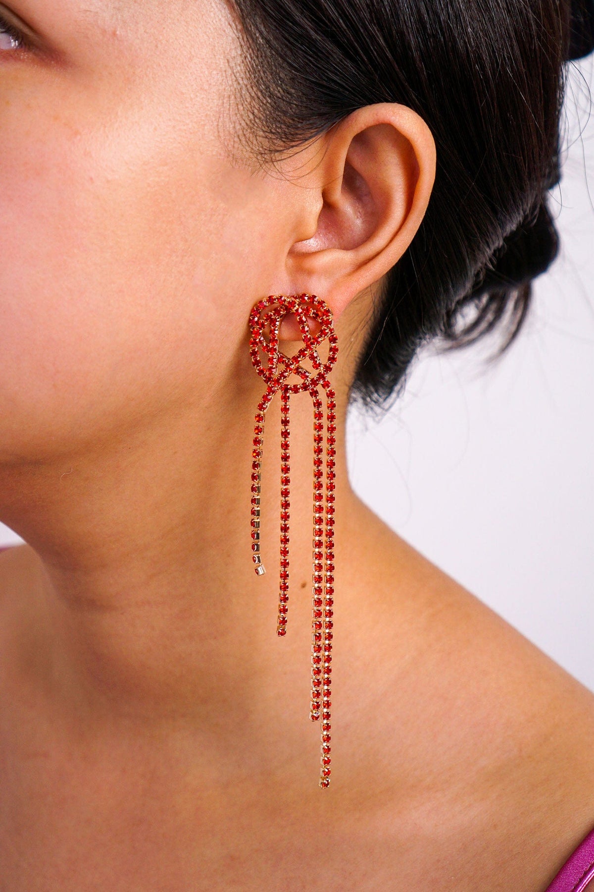 DCD EARRINGS Red Diamond Crystal Tassel Earrings